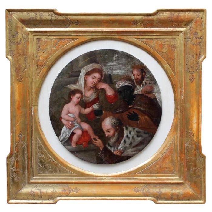 17th Century Adoration of the Magi Painting Oil on Panel
