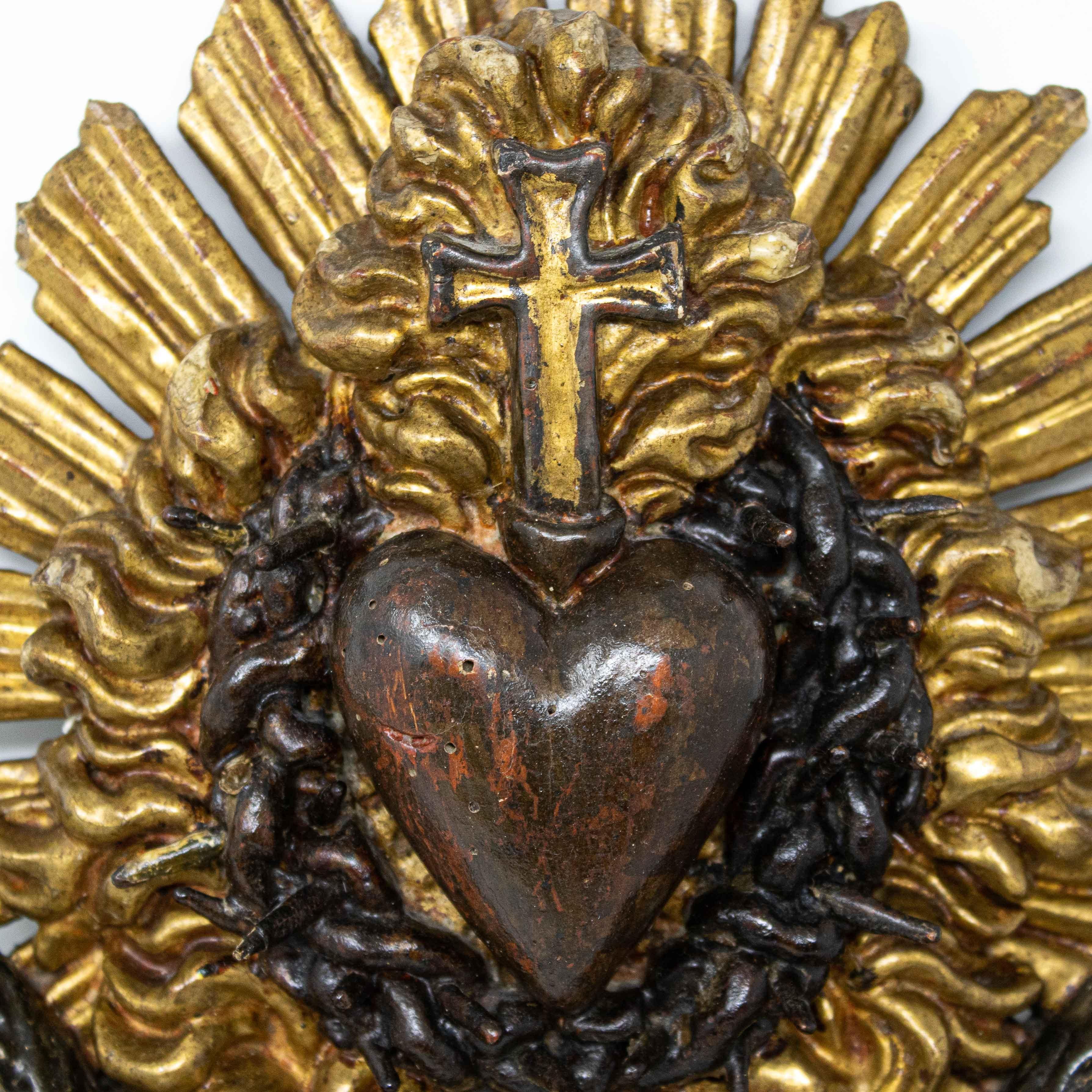 Carved 17th Century Adoration of the Sacred Heart of Jesus Wood Sculpture