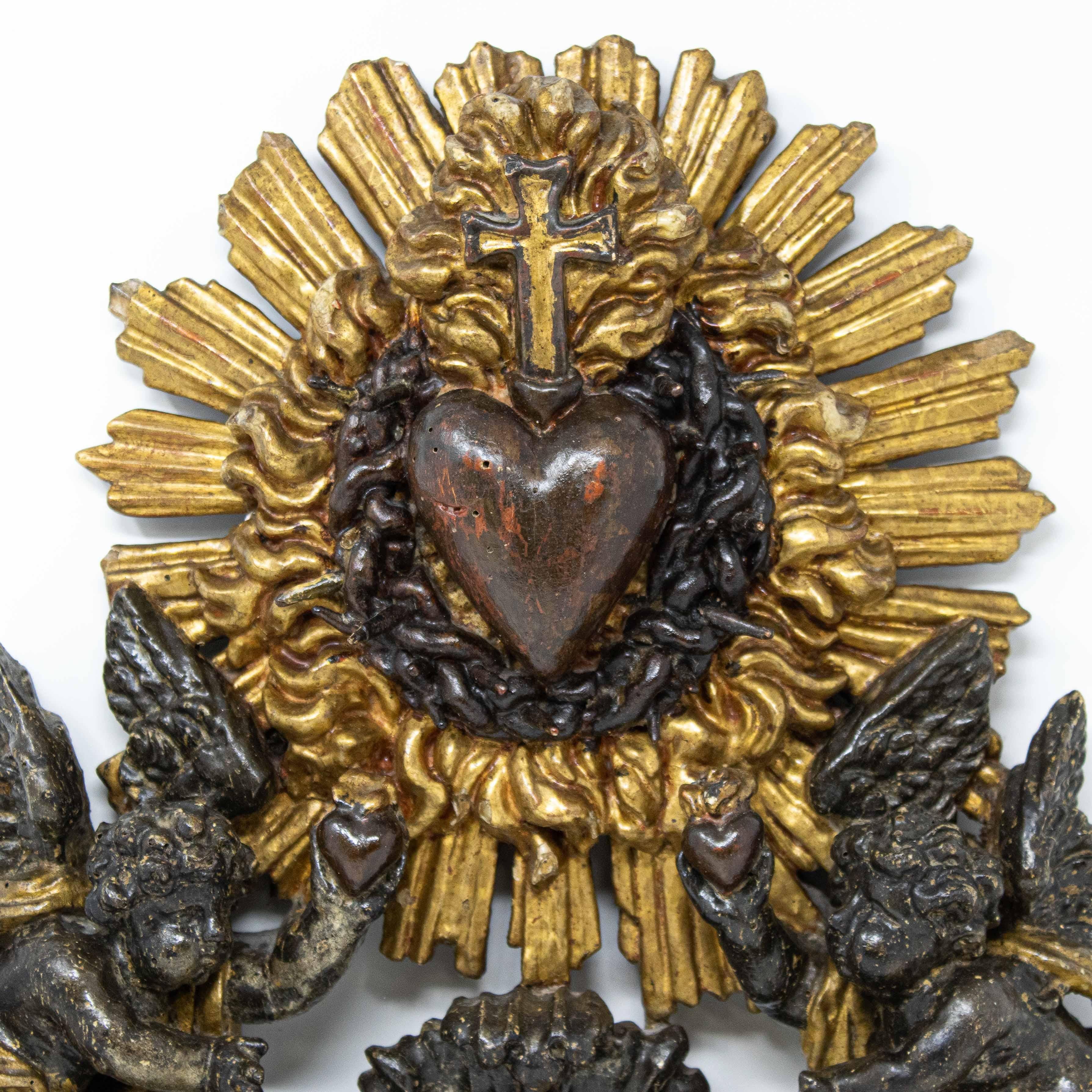 18th Century and Earlier 17th Century Adoration of the Sacred Heart of Jesus Wood Sculpture