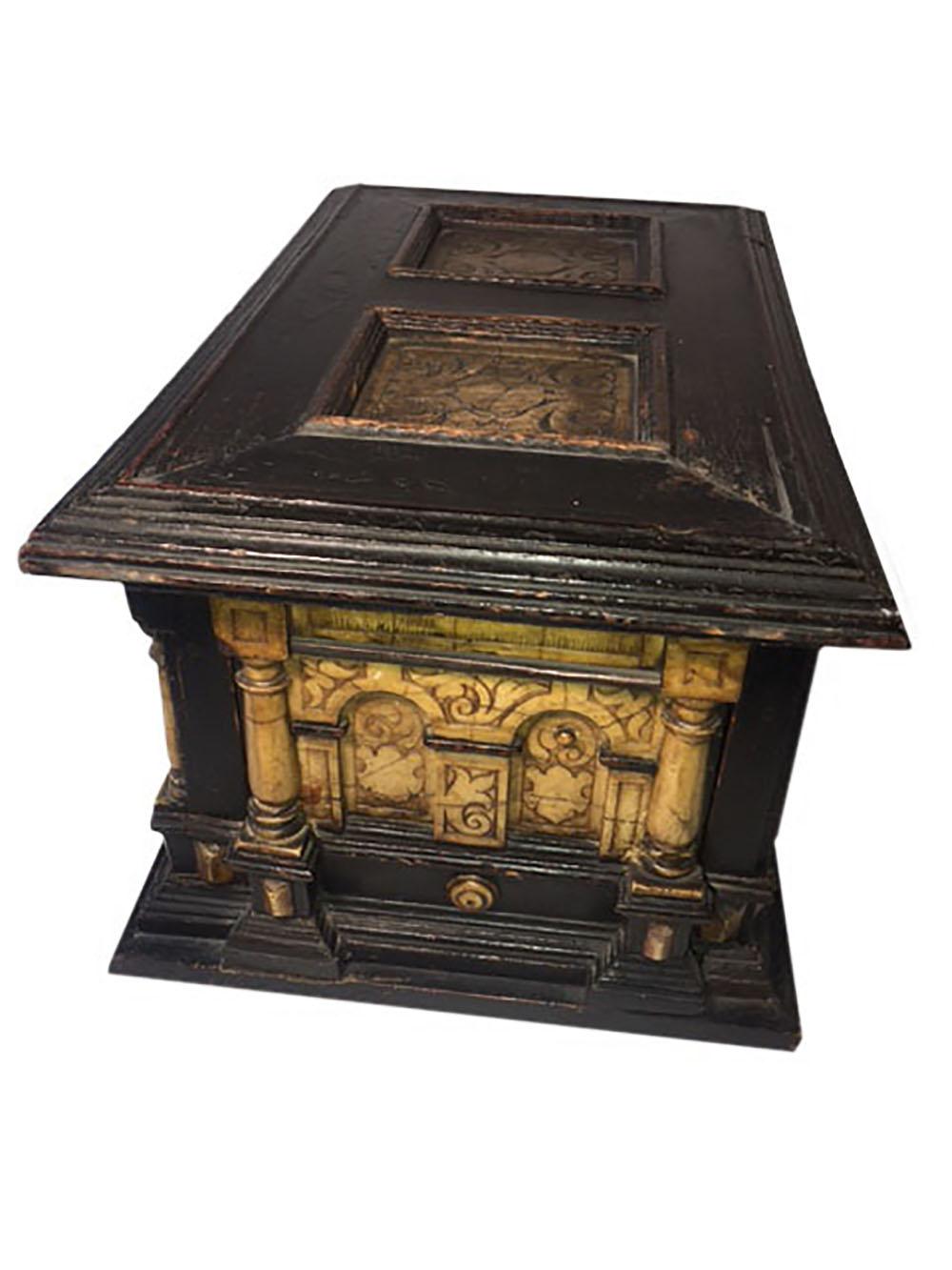 17th Century, Alabaster and Ebonised Wood Casket Malines Coffer In Good Condition For Sale In Dallas, TX