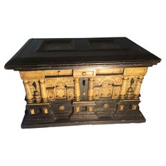 Antique 17th Century, Alabaster and Ebonised Wood Casket Malines Coffer