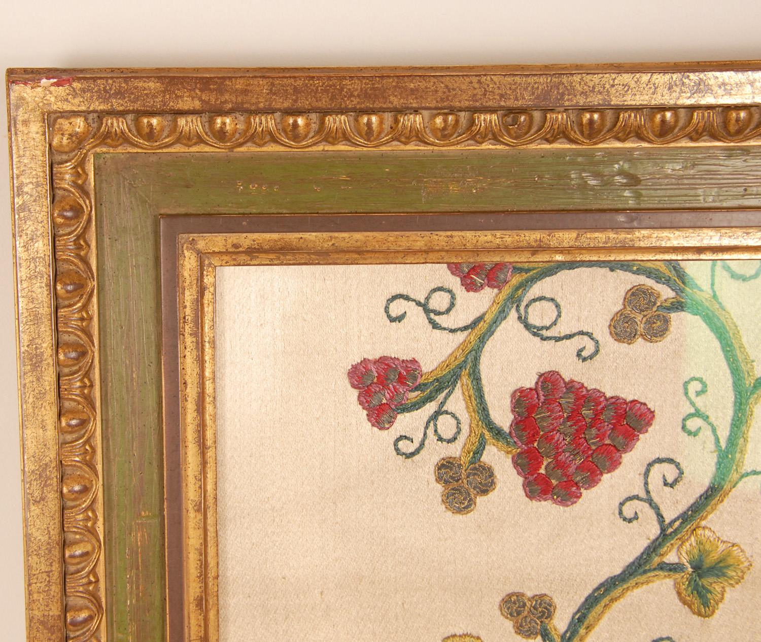17th Century Embroidered Altar Cloth Framed Textile Art Cornucopia a pair im Angebot 5