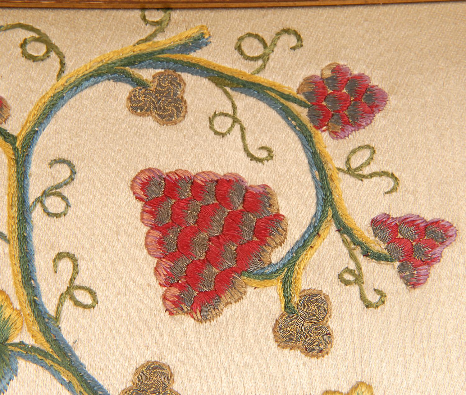 17th Century Embroidered Altar Cloth Framed Textile Art Cornucopia a pair im Angebot 6