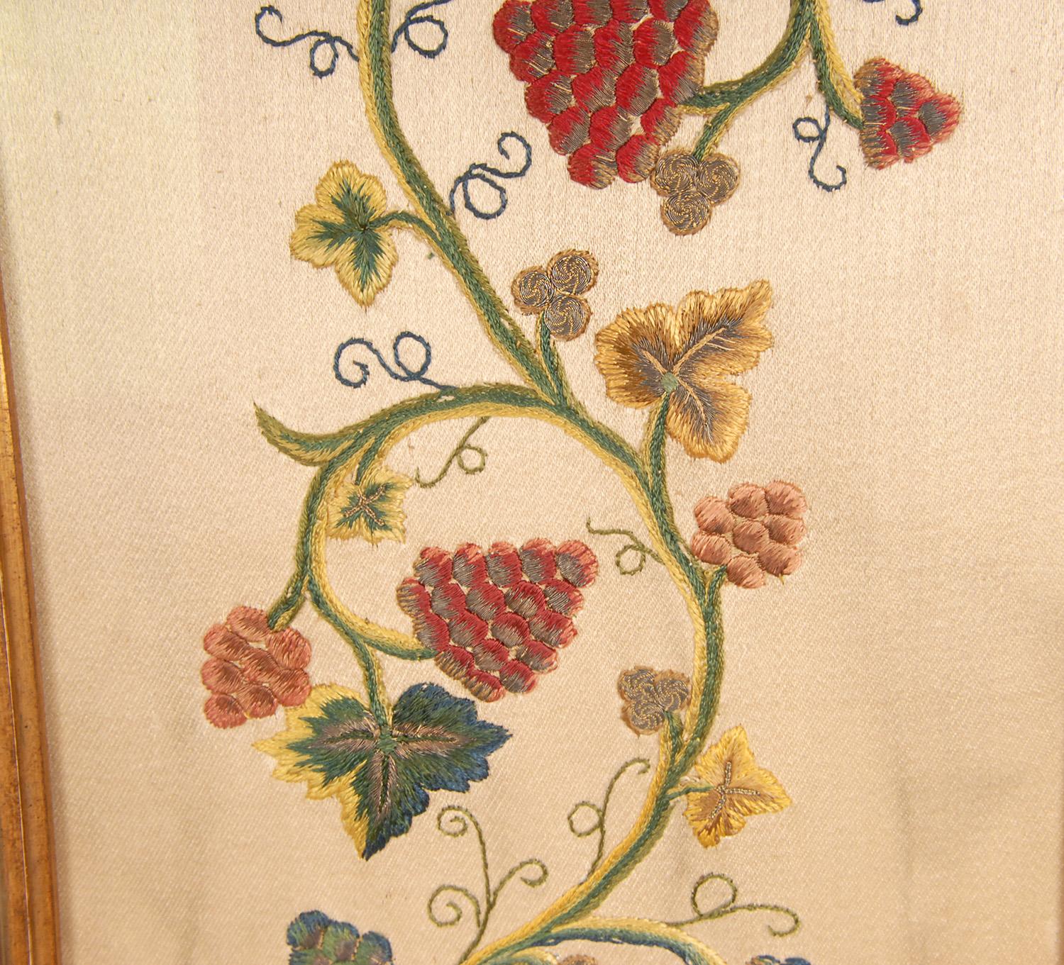 17th Century Embroidered Altar Cloth Framed Textile Art Cornucopia a pair im Angebot 7