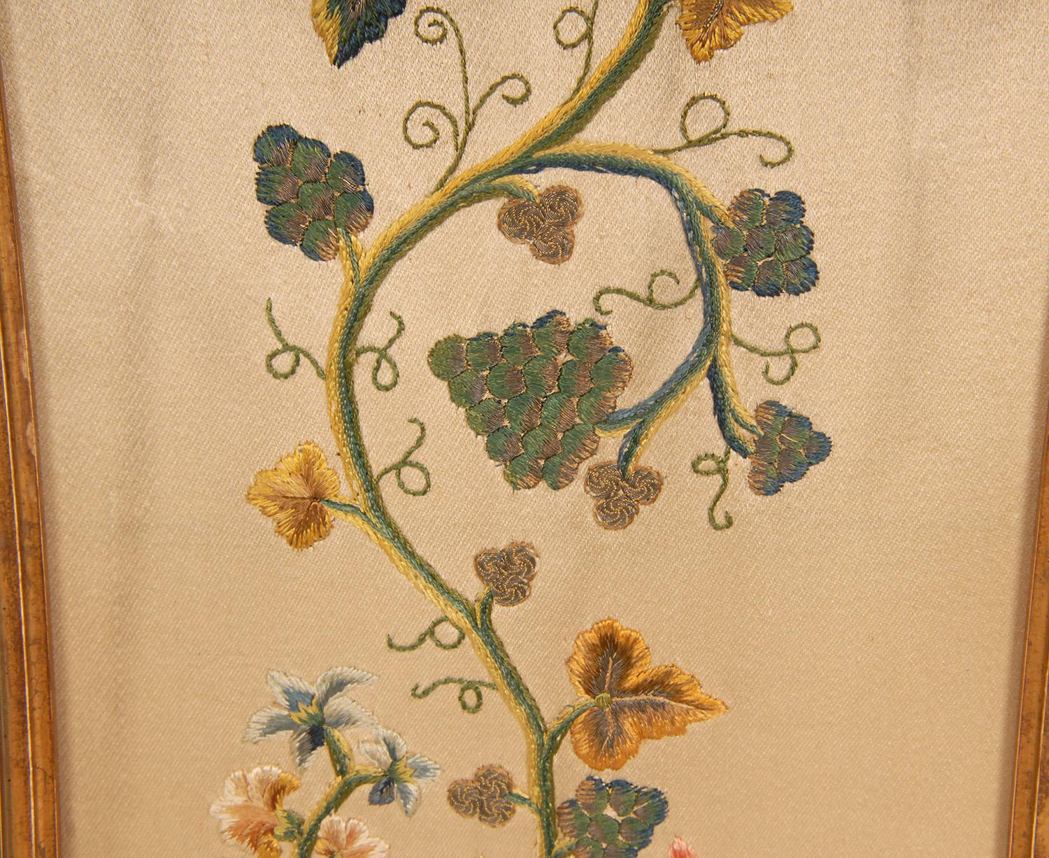 17th Century Embroidered Altar Cloth Framed Textile Art Cornucopia a pair im Angebot 8