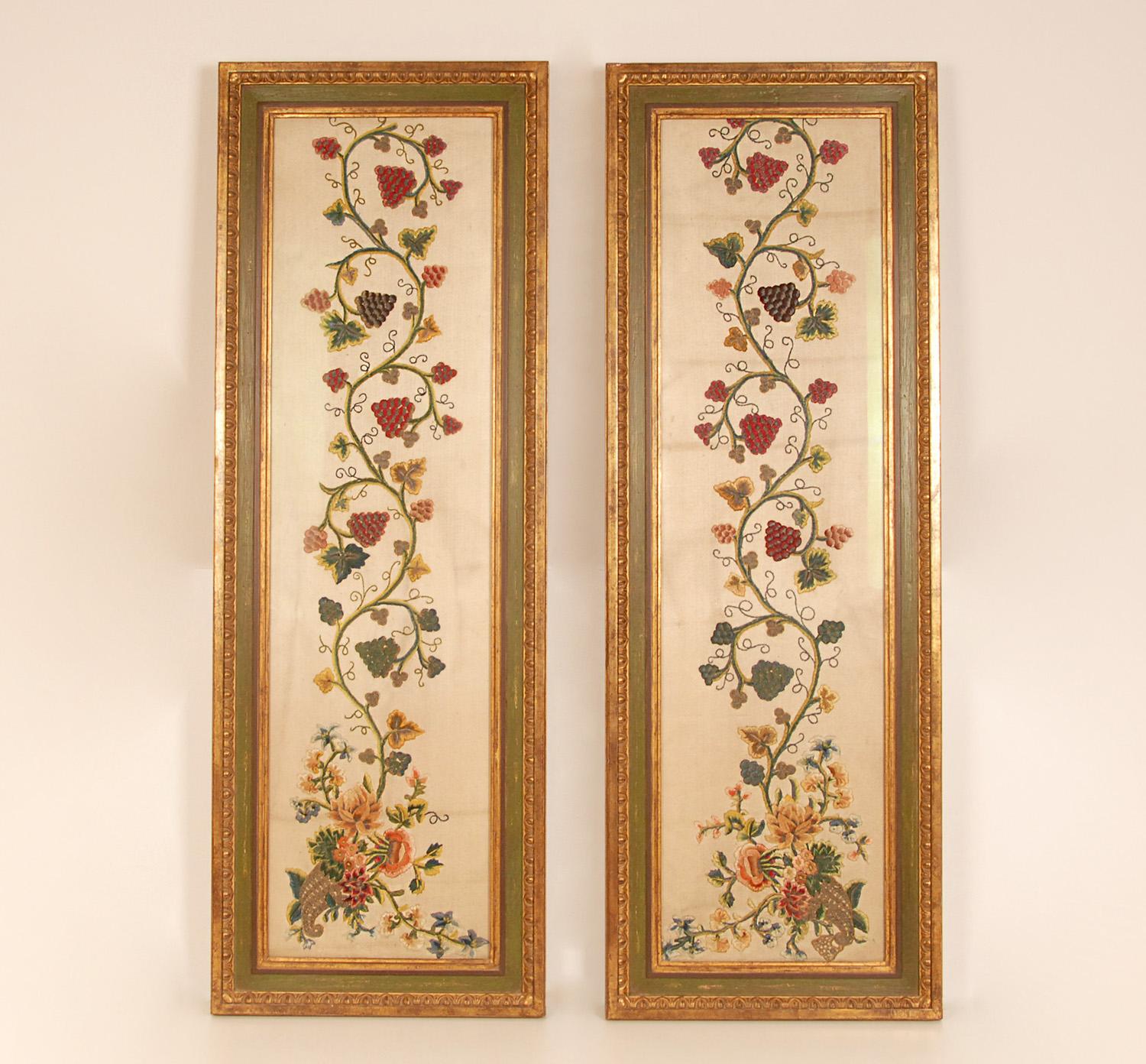 17th Century Embroidered Altar Cloth Framed Textile Art Cornucopia a pair im Angebot 10