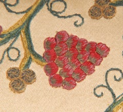 17th Century Embroidered Altar Cloth Framed Textile Art Cornucopia a pair