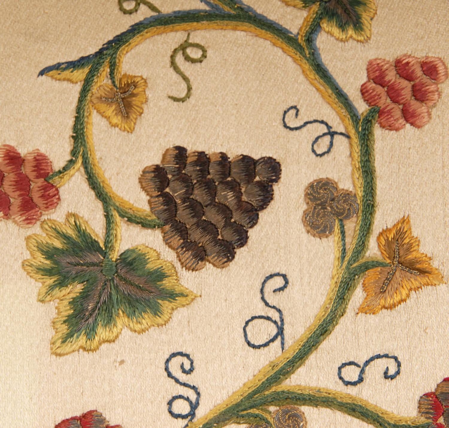 17th Century Embroidered Altar Cloth Framed Textile Art Cornucopia a pair (Barock) im Angebot