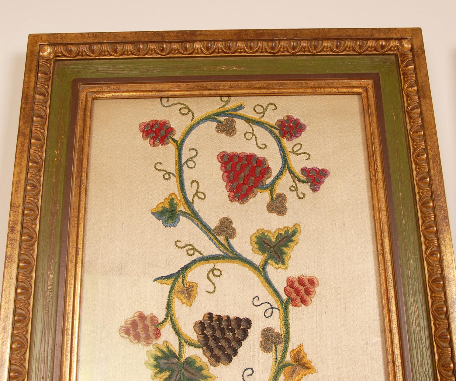 17th Century Embroidered Altar Cloth Framed Textile Art Cornucopia a pair (Bestickt) im Angebot