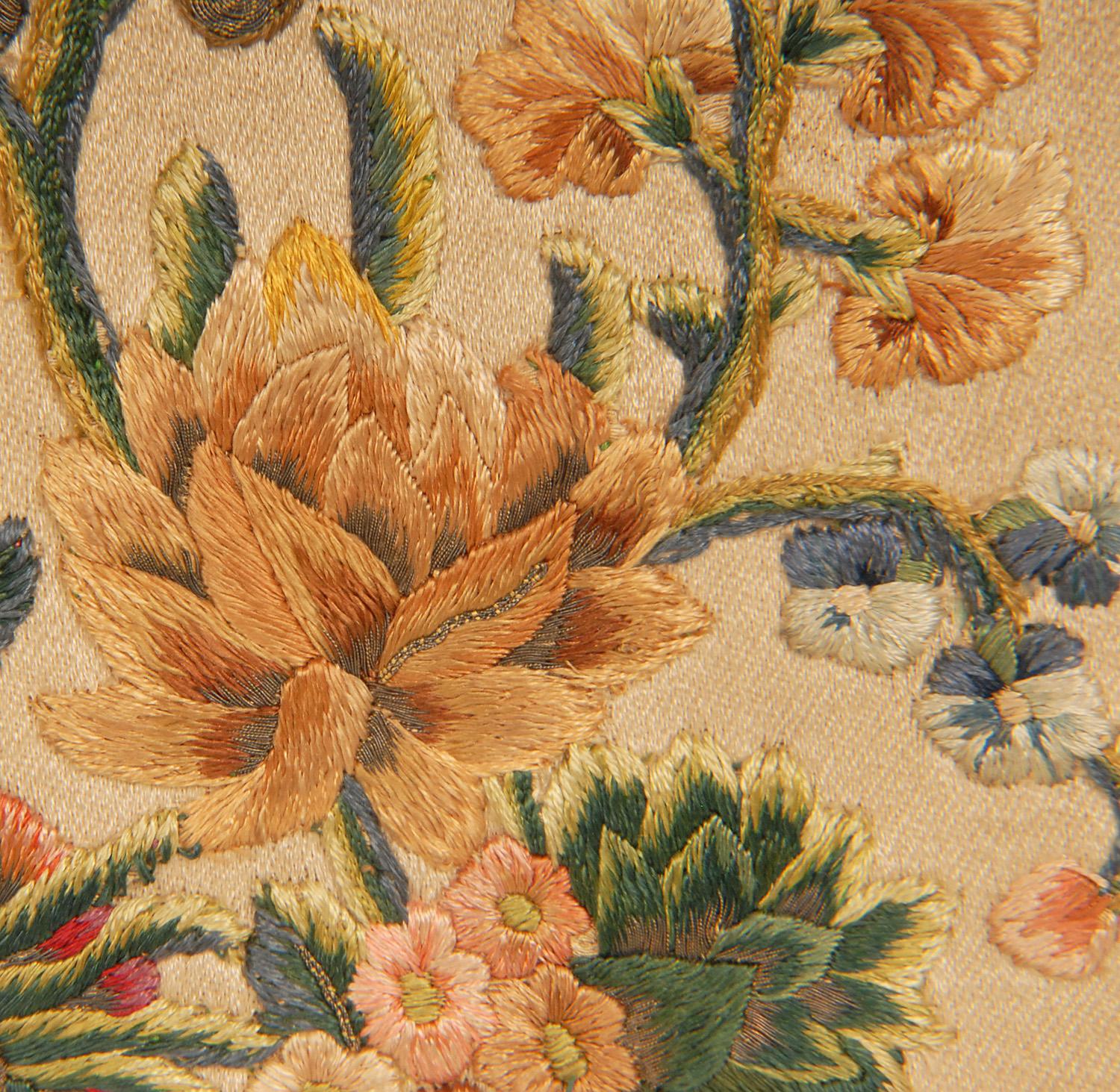 17th Century Embroidered Altar Cloth Framed Textile Art Cornucopia a pair im Angebot 1