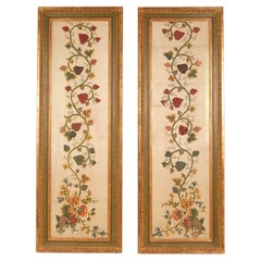 Antique 17th Century Embroidered Altar Cloth Framed Textile Art Cornucopia a pair