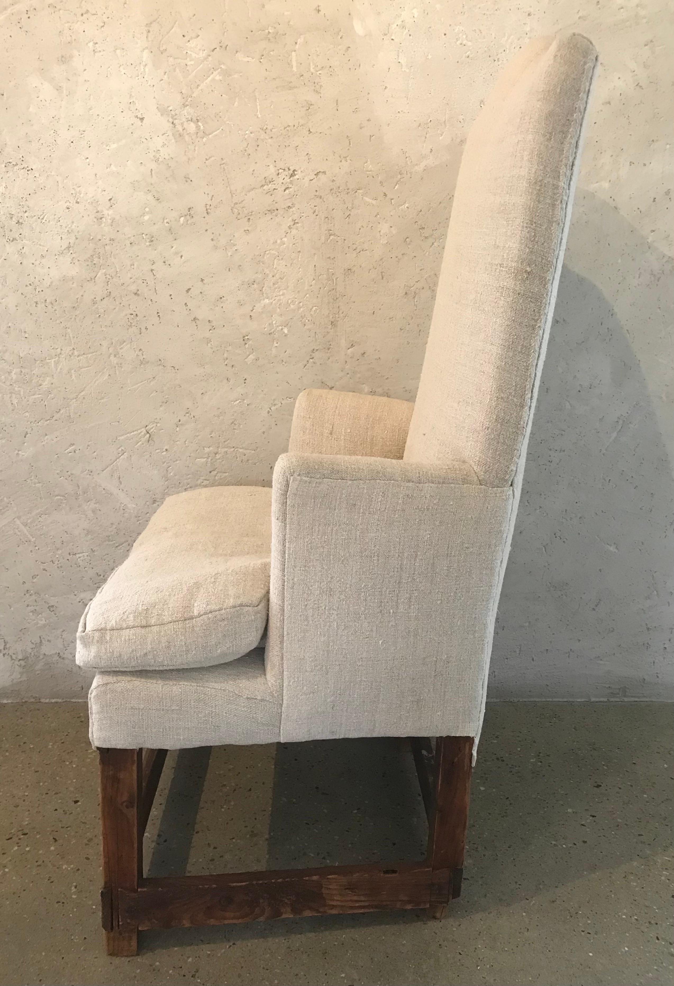 18th Century and Earlier 17th Century American High Back Hall Chair in Period Linen