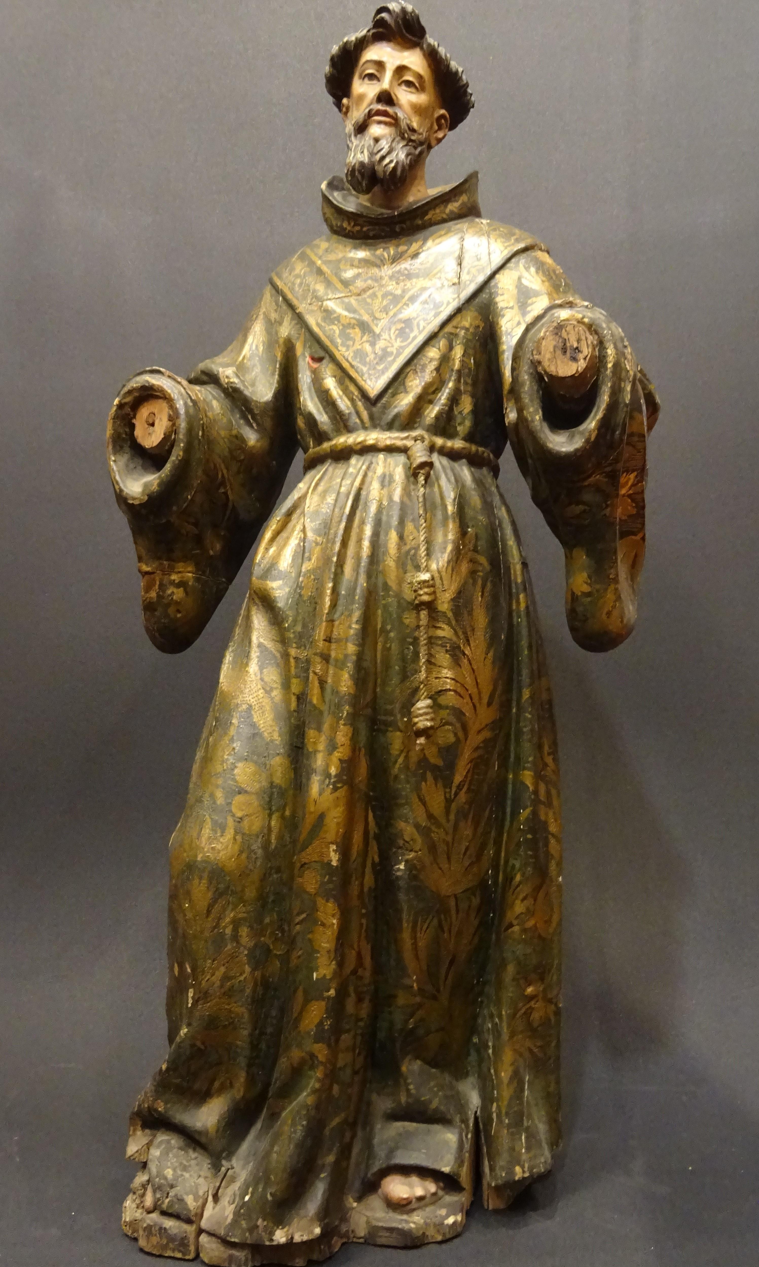 17th Century Andalusian Carved Gilded Polychromed Wood San Francisco Sculpture 3