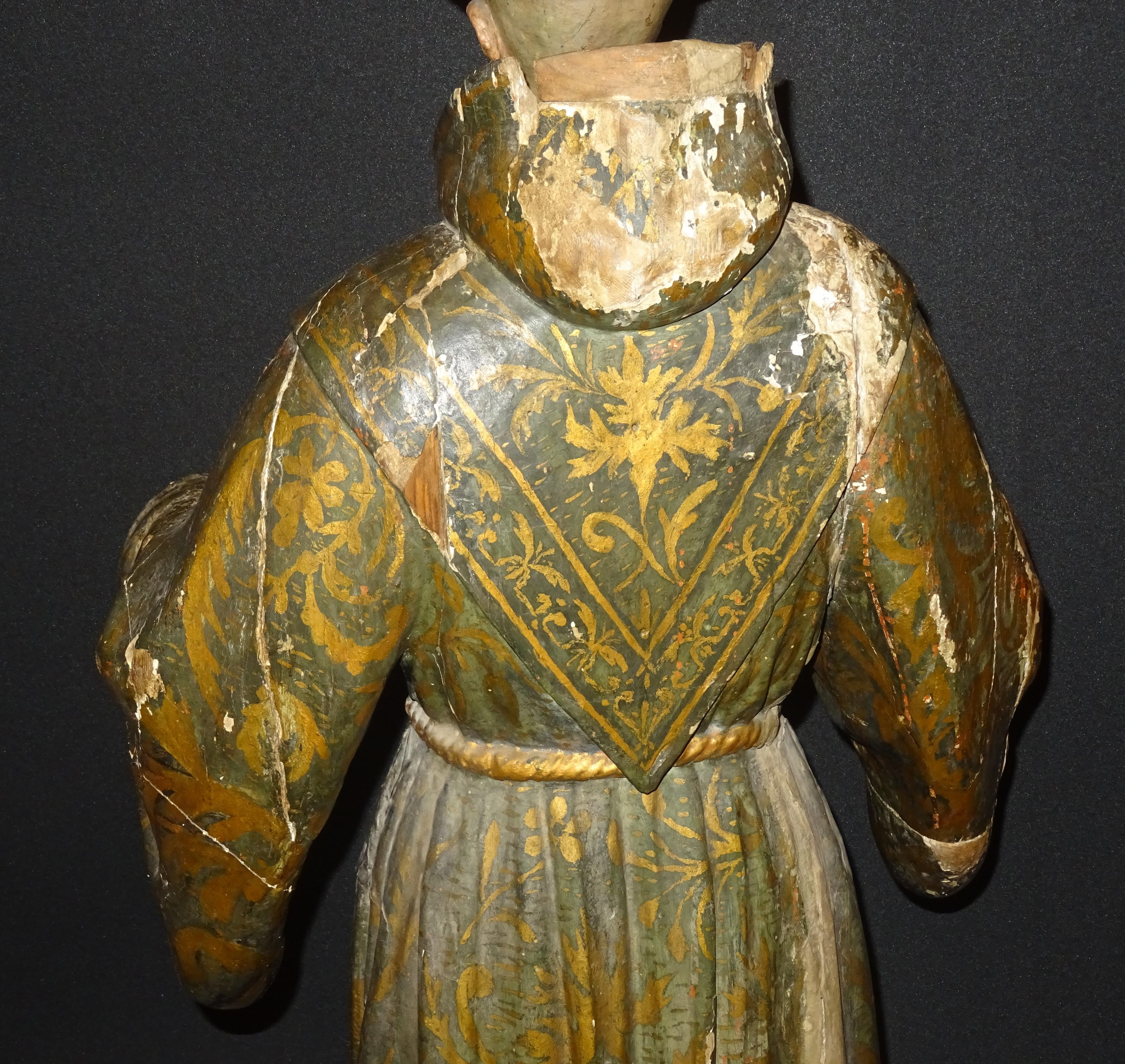 17th Century Andalusian Carved Gilded Polychromed Wood San Francisco Sculpture 8