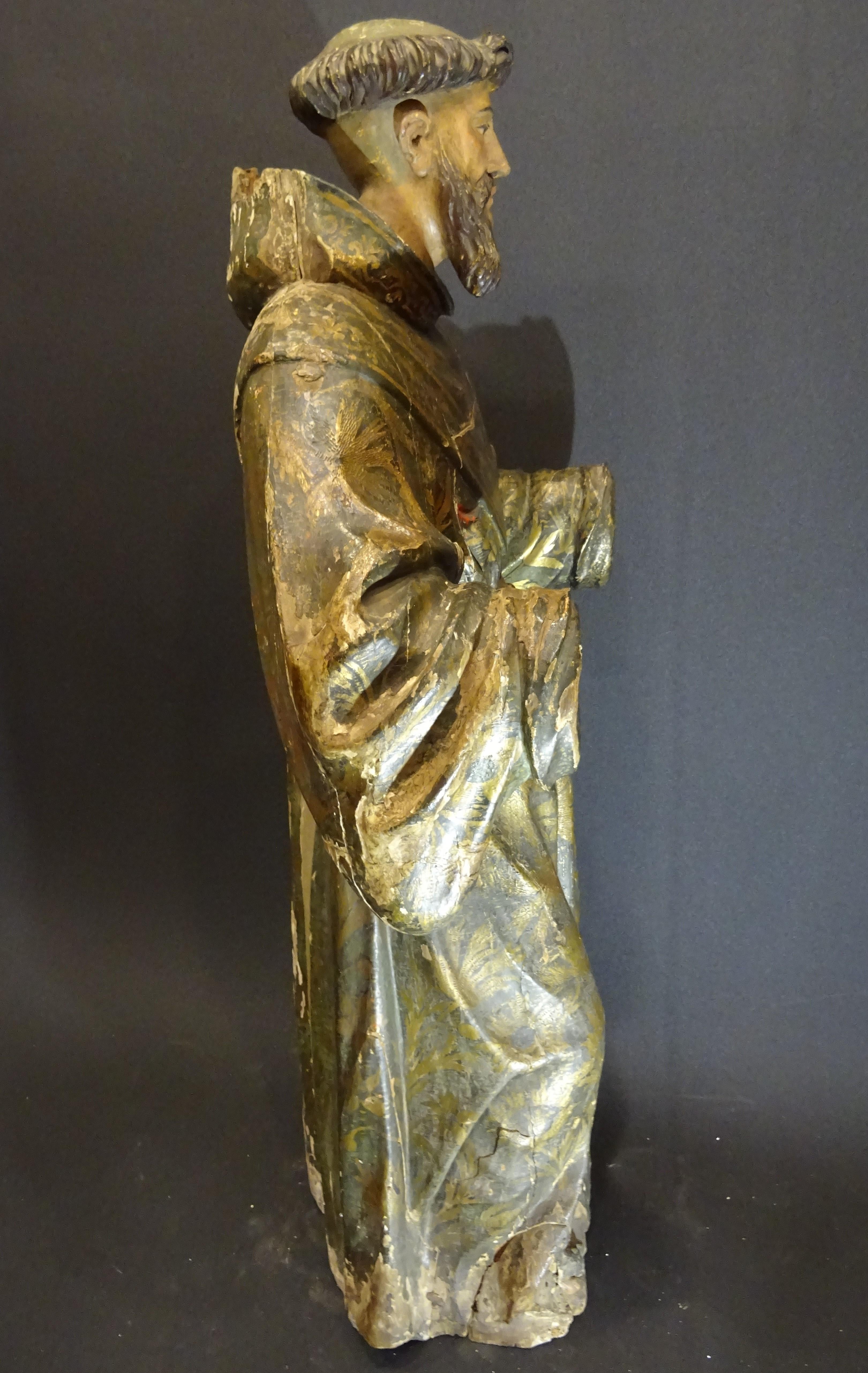 17th Century Andalusian Carved Gilded Polychromed Wood San Francisco Sculpture 11