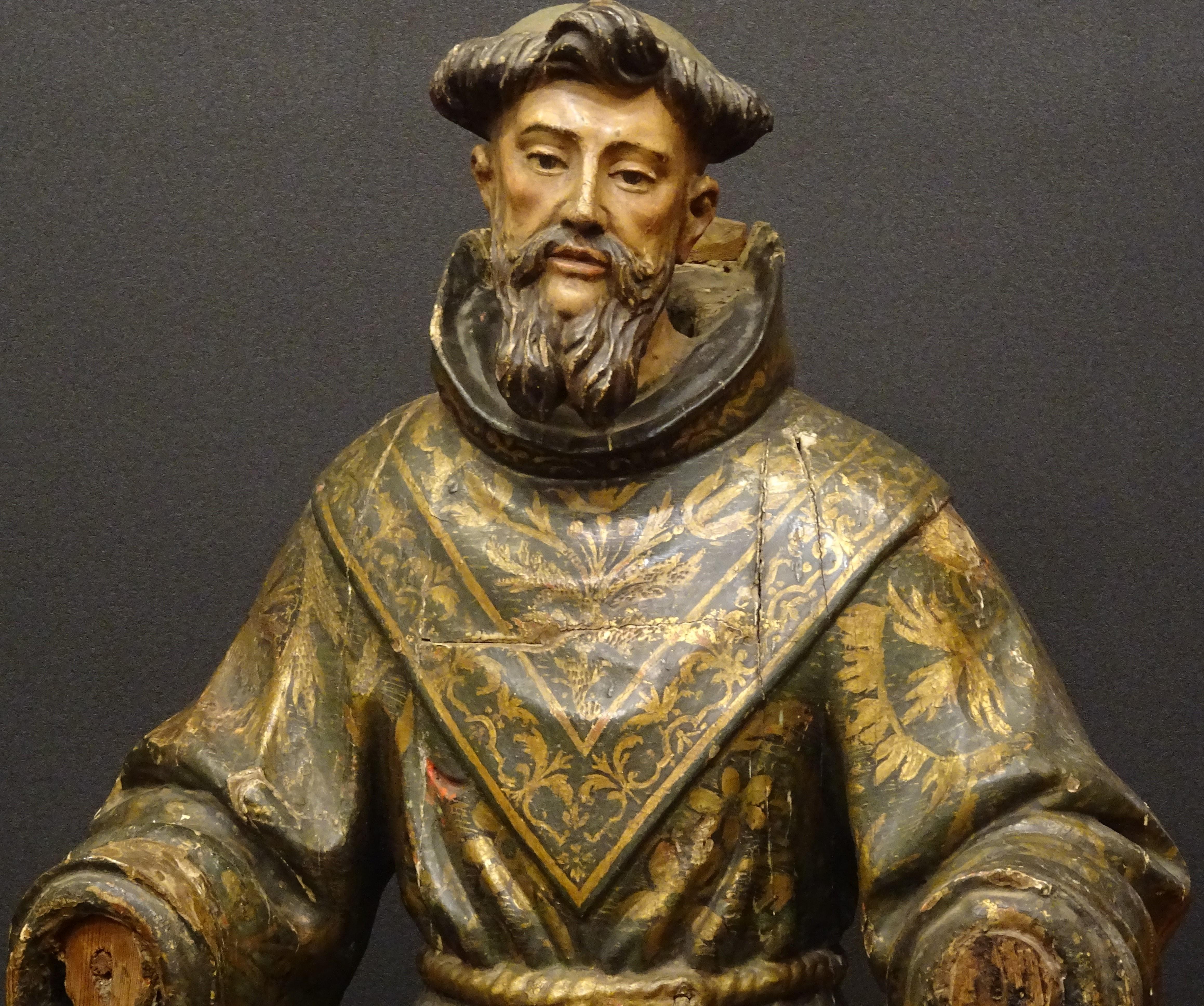 Spanish 17th Century Andalusian Carved Gilded Polychromed Wood San Francisco Sculpture
