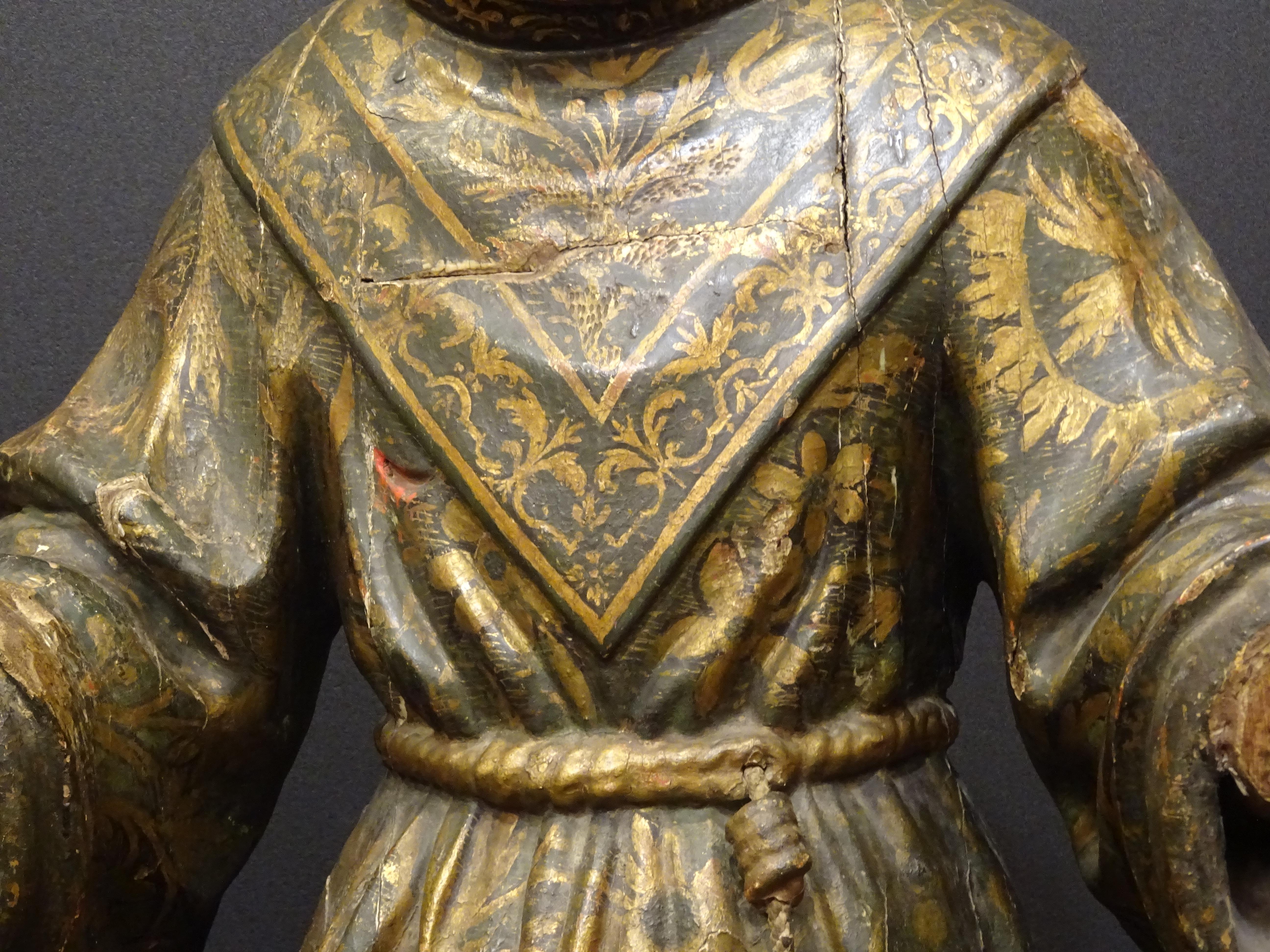 Late 17th Century 17th Century Andalusian Carved Gilded Polychromed Wood San Francisco Sculpture