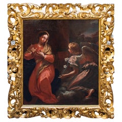 17th Century Annunciation Painting Oil on Canvas by Camillo Sagrestani