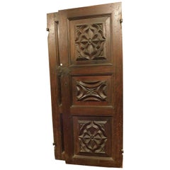 17th Century Antique 4 Doors for Interior, Baroque with 3 Carved Panels