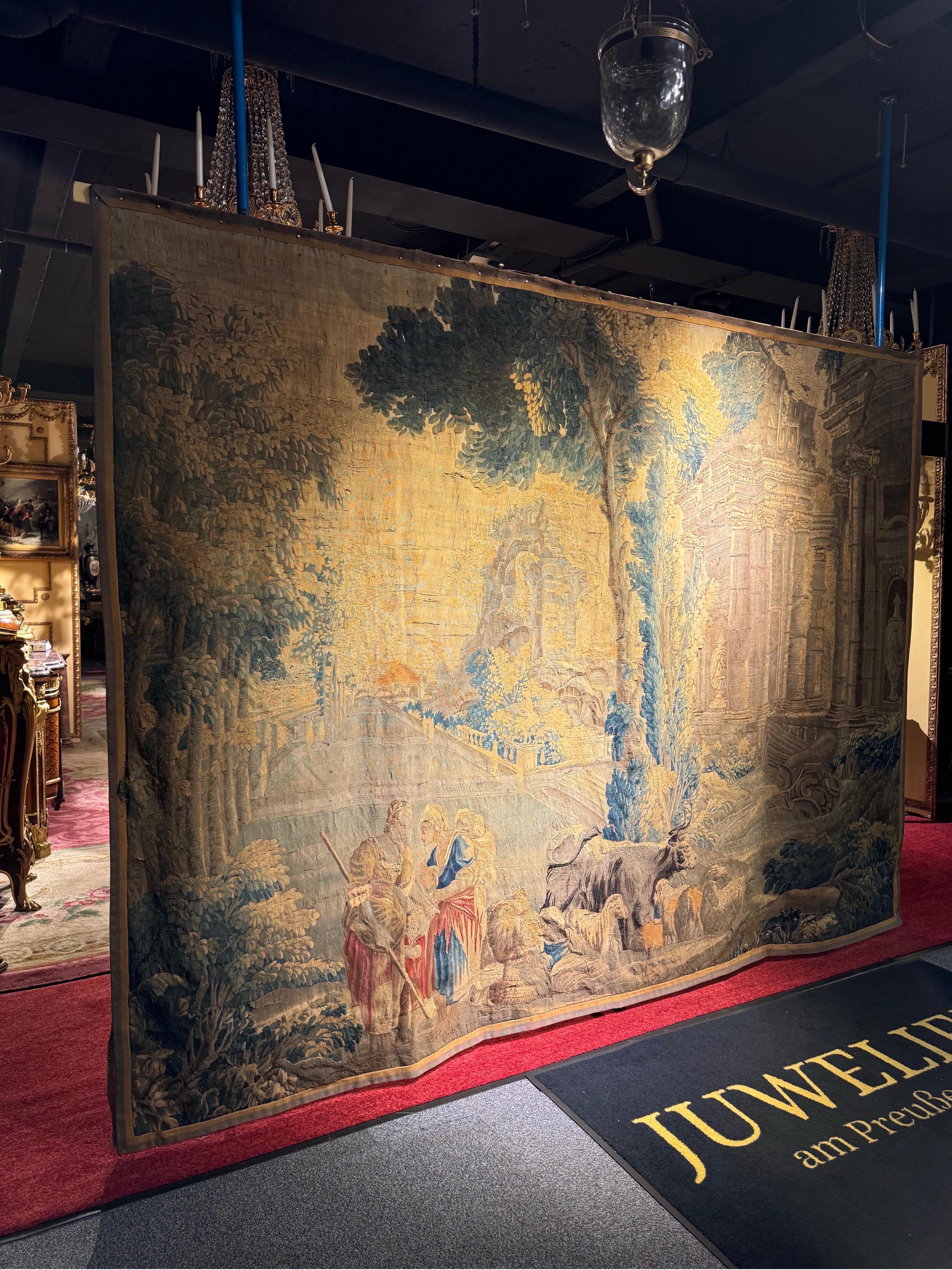 17th century Antique Aubusson/Gobelin tapestry, France Architectural land, silk For Sale 2