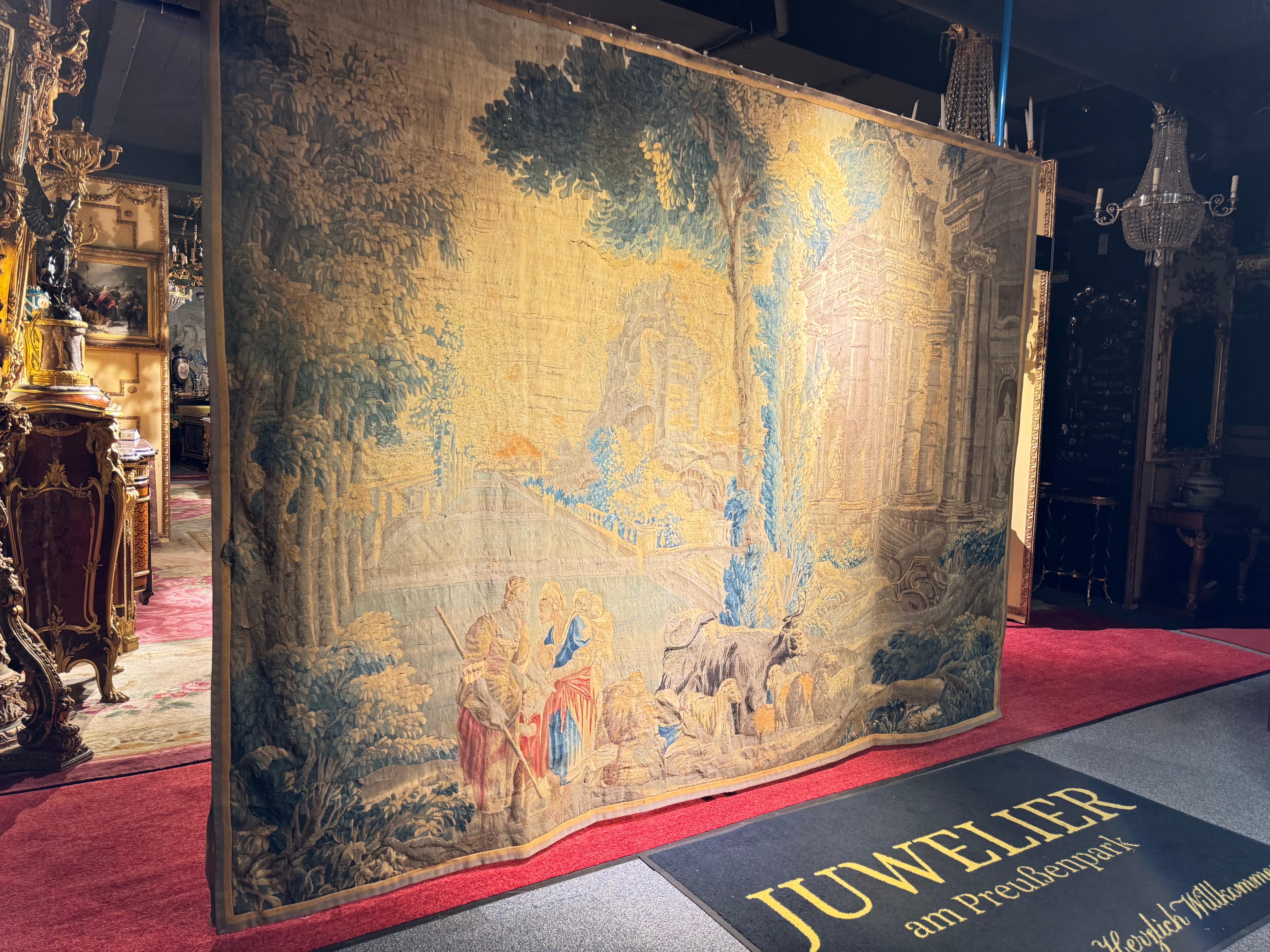 17th century Antique Aubusson/Gobelin tapestry, France Architectural land, silk For Sale 3