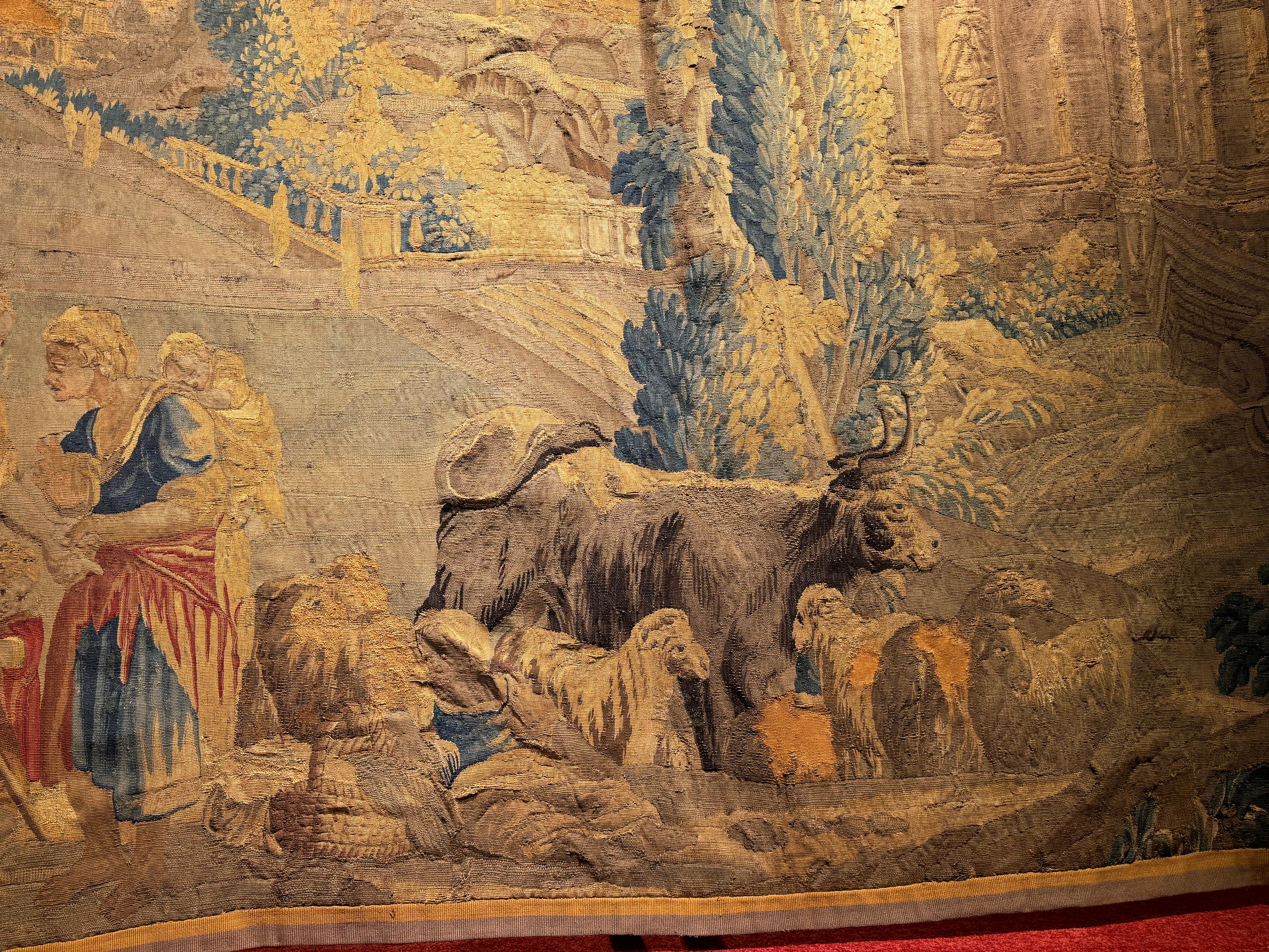 18th Century and Earlier 17th century Antique Aubusson/Gobelin tapestry, France Architectural land, silk For Sale