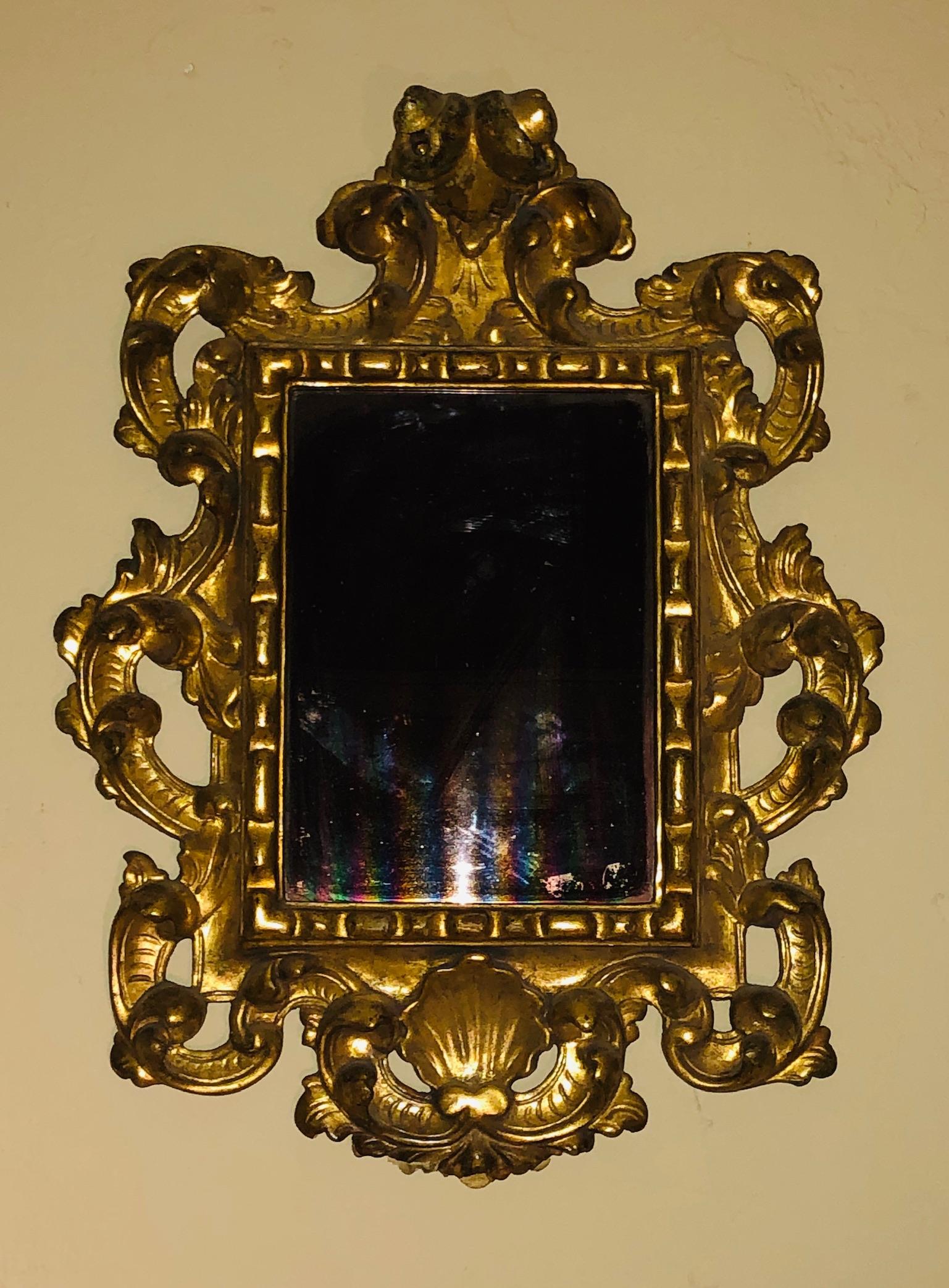 17th Century Antique Baroque Medici Florentine Gilt-Wood Frame  Mercury Glass For Sale 6