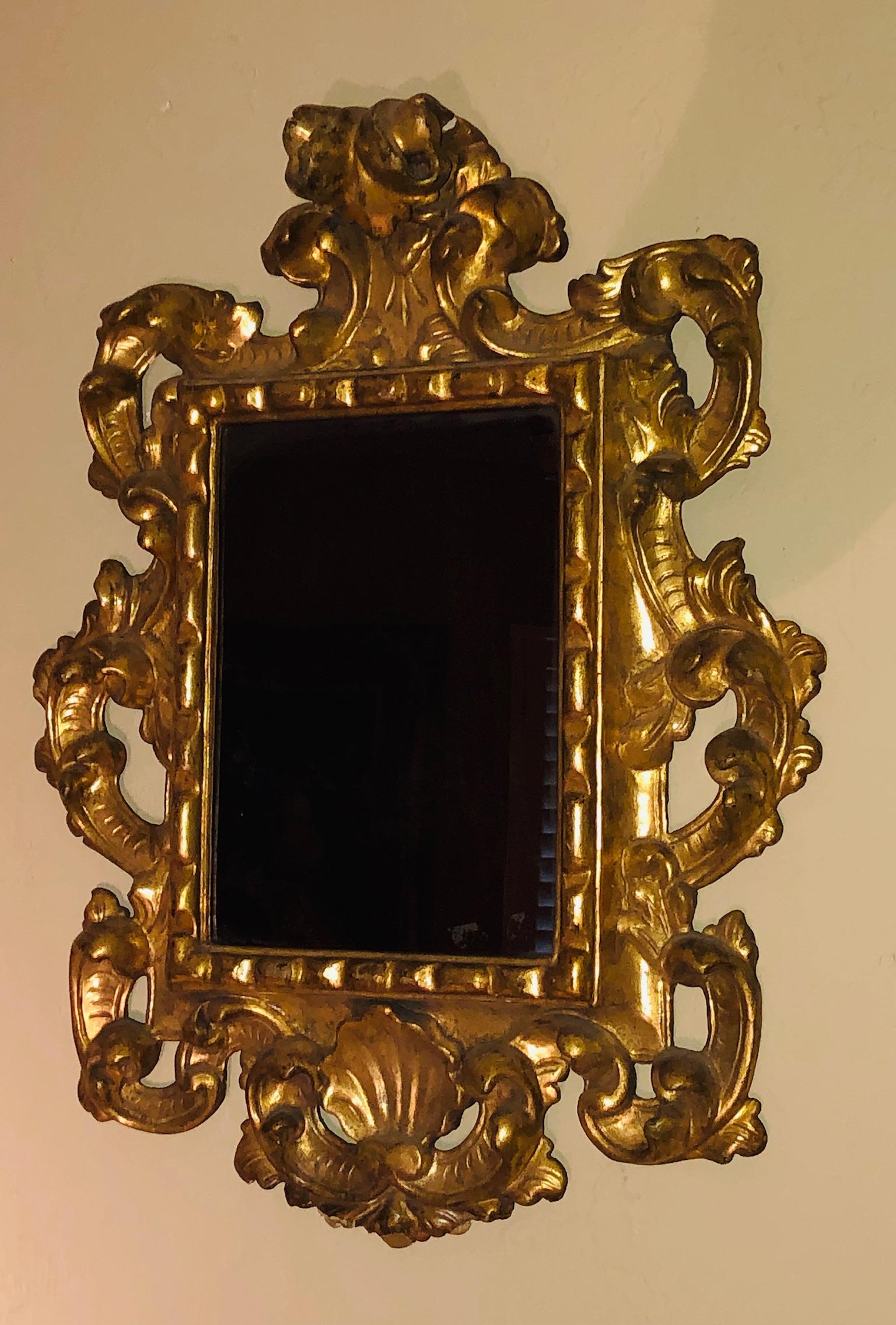 17th Century Antique Baroque Medici Florentine Gilt-Wood Frame  Mercury Glass For Sale 7
