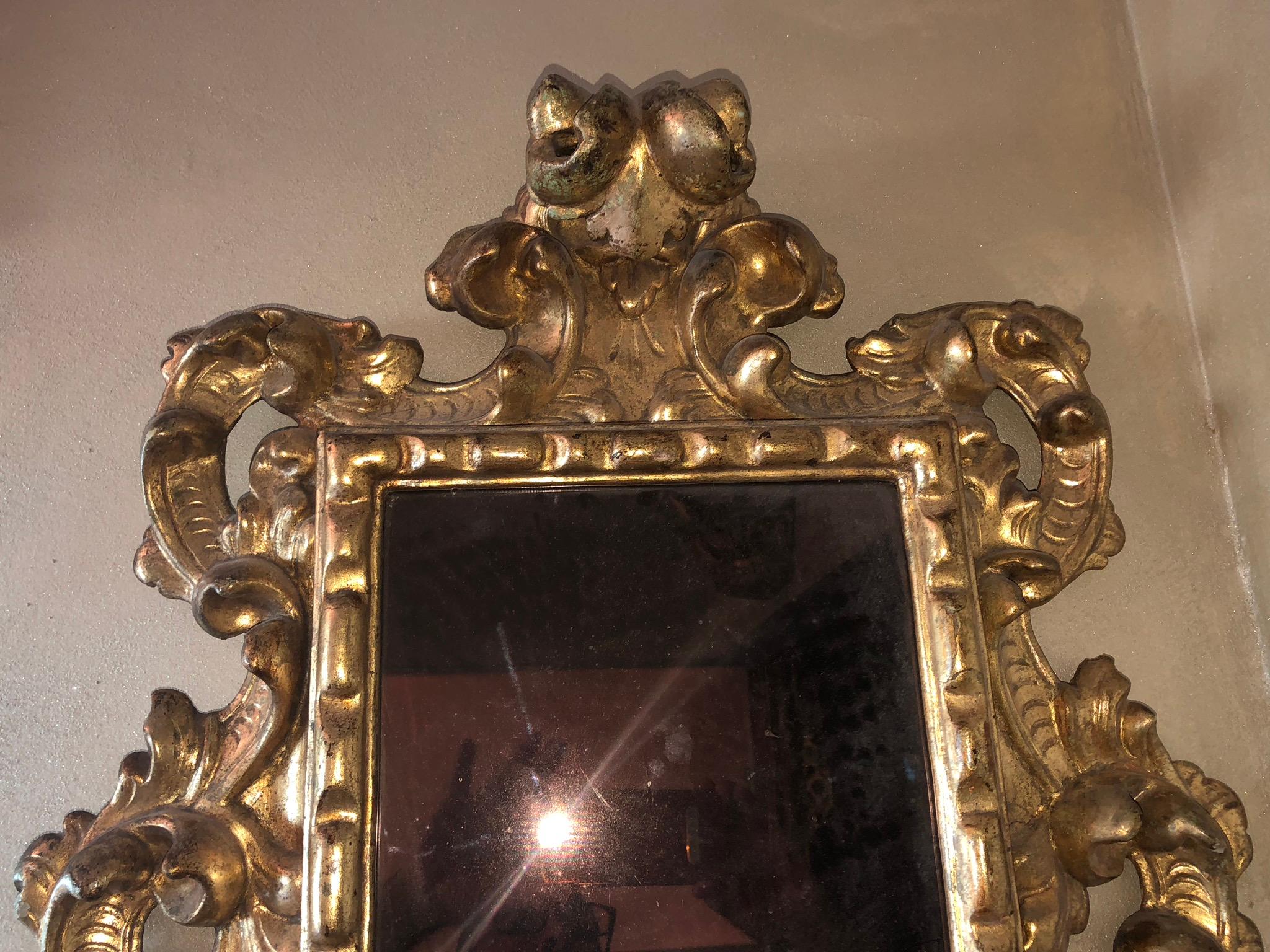 18th Century and Earlier 17th Century Antique Baroque Medici Florentine Gilt-Wood Frame  Mercury Glass For Sale