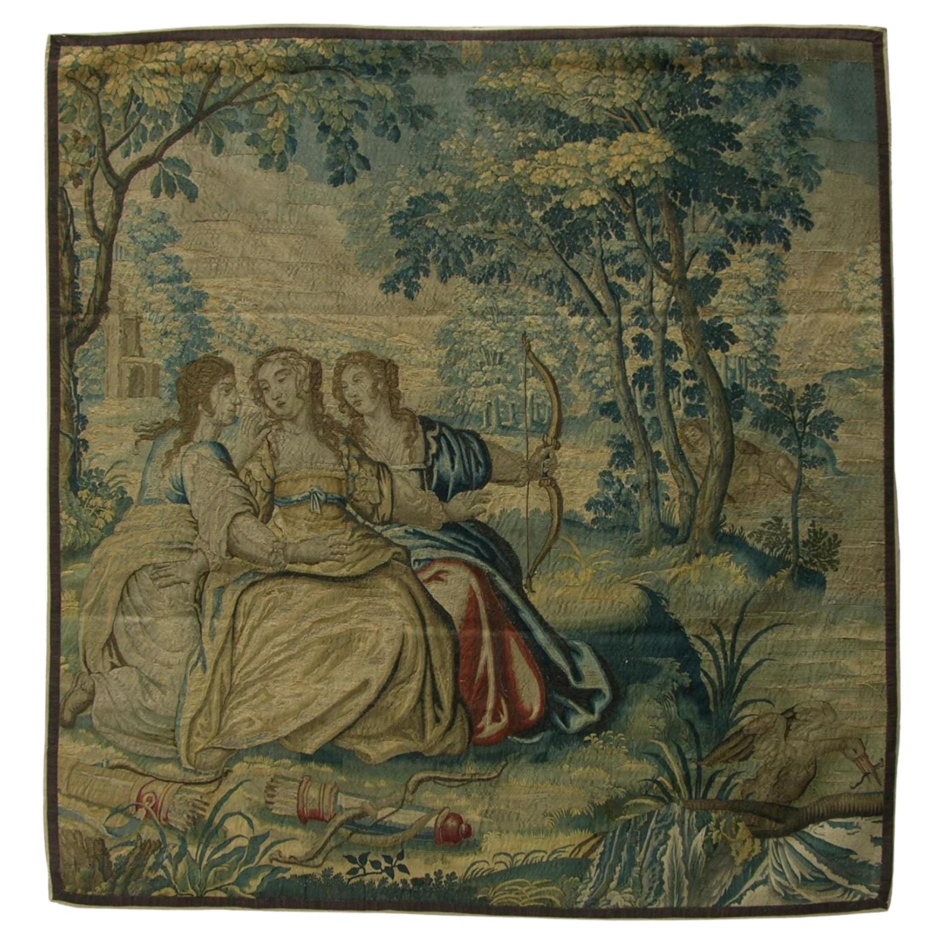 17th Century Antique Brussel Tapestry 7'8" X 7'4" For Sale