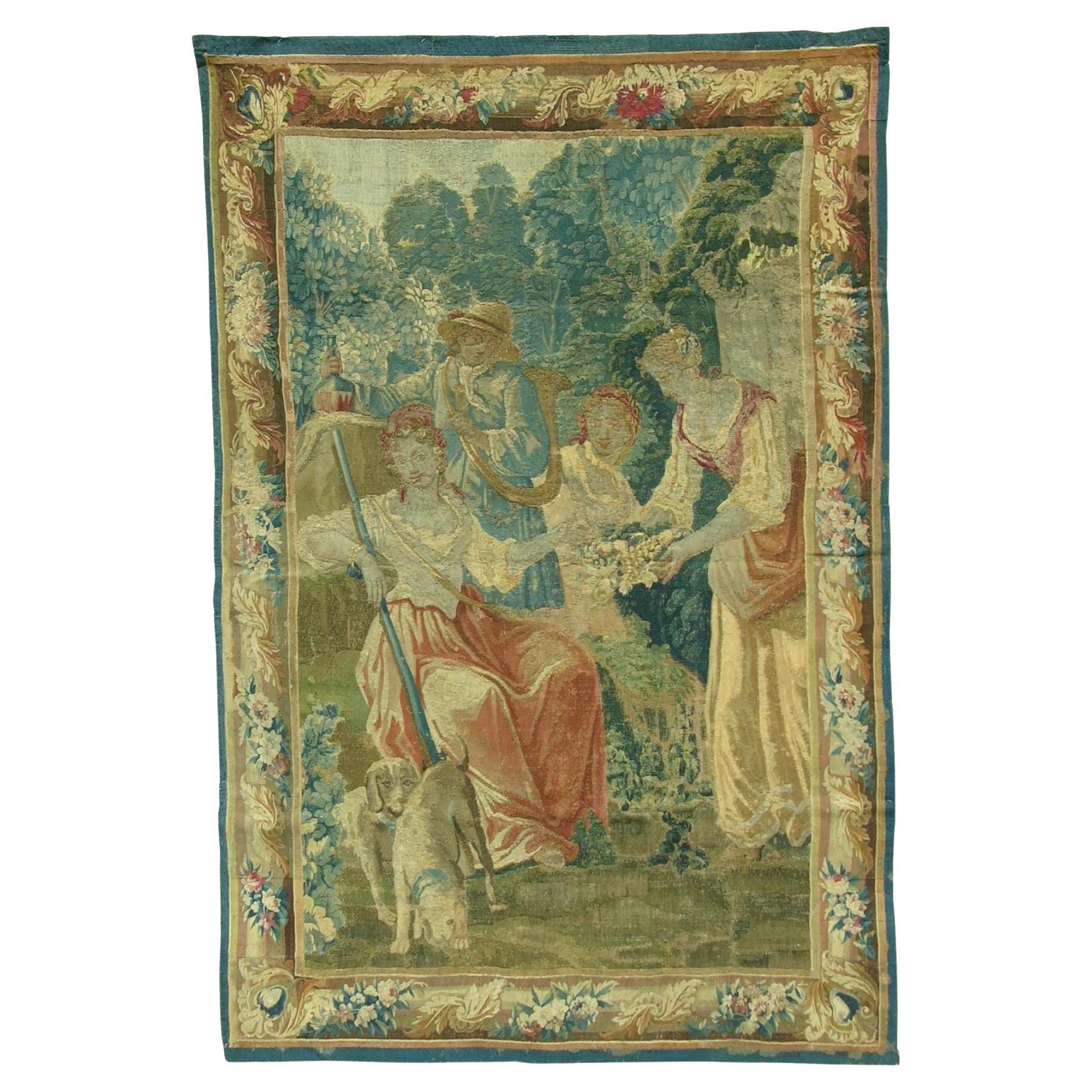 17th Century Antique Brussels Tapestry 8' X5'3" For Sale