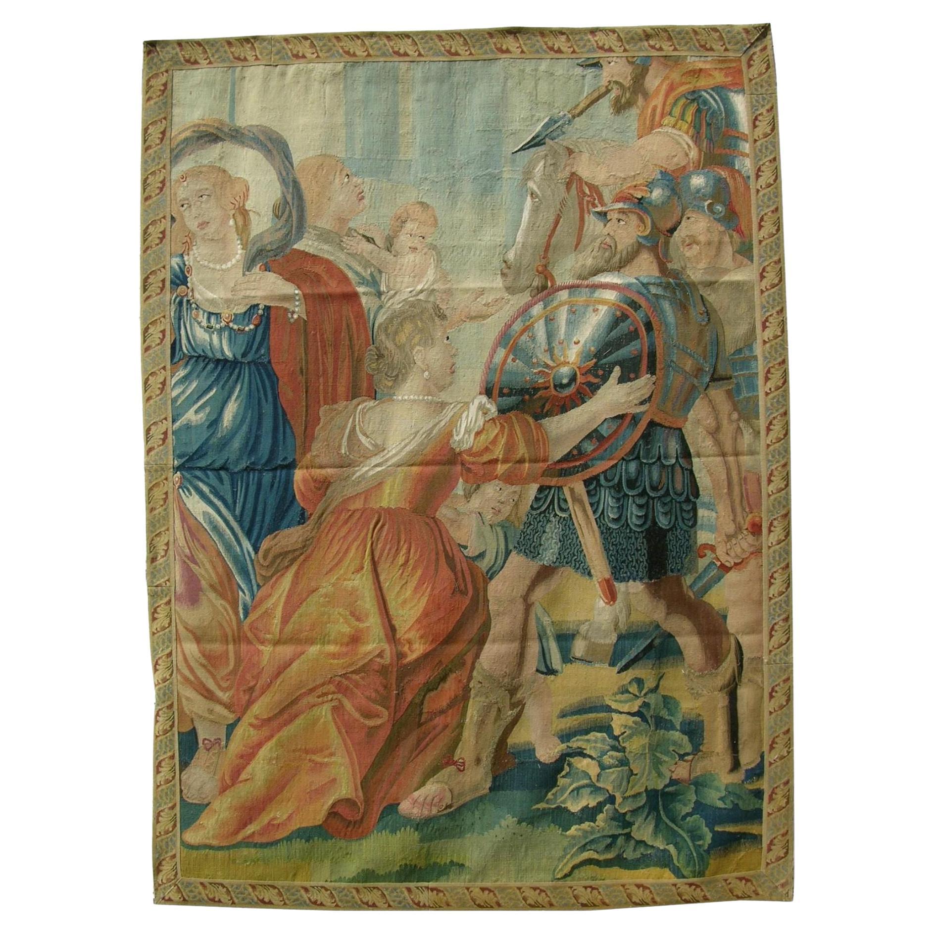 17th Century Antique Brussels Tapestry 8'9" X 6'7" For Sale