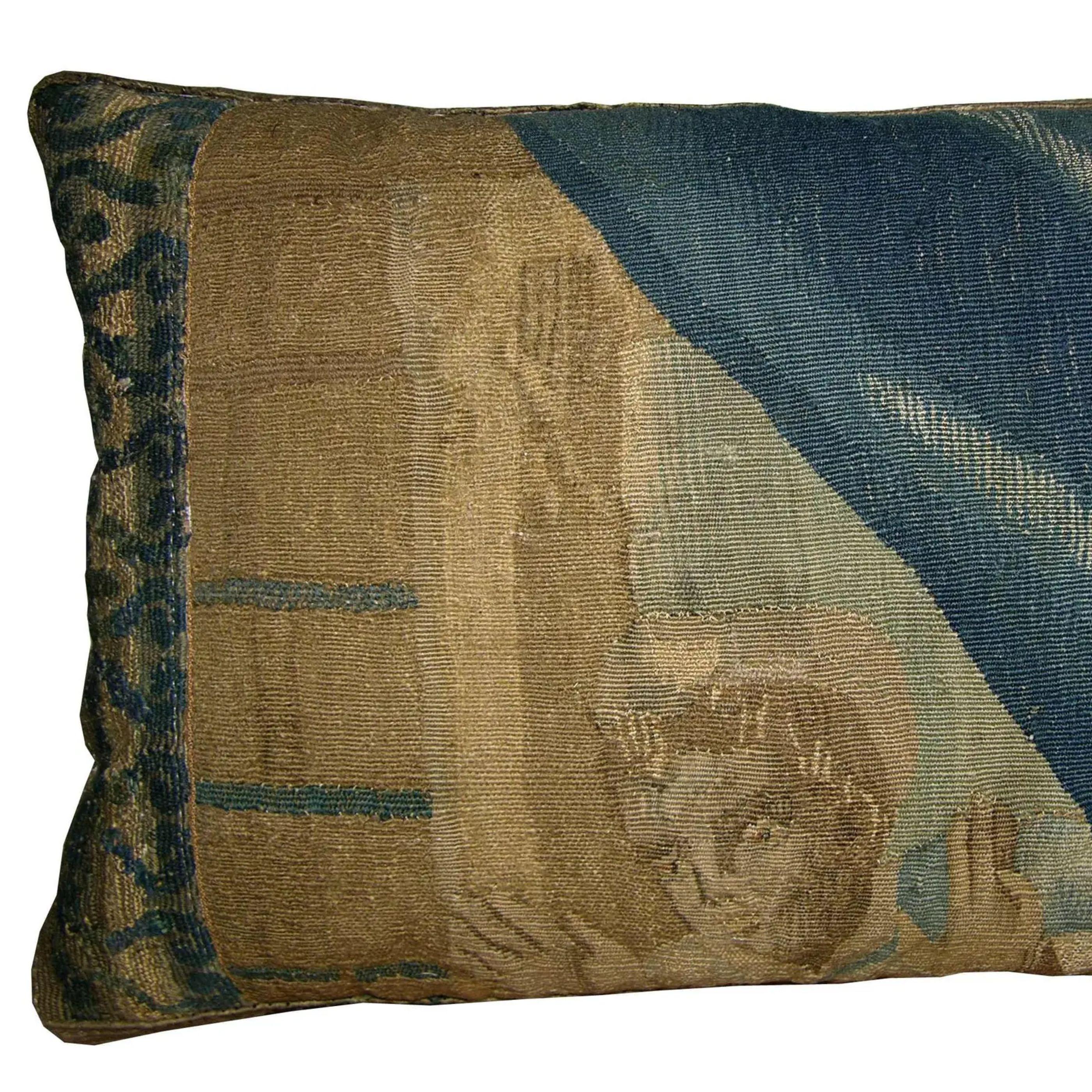 Empire 17th Century Antique Brussels Tapestry Pillow - 18 X 12 For Sale