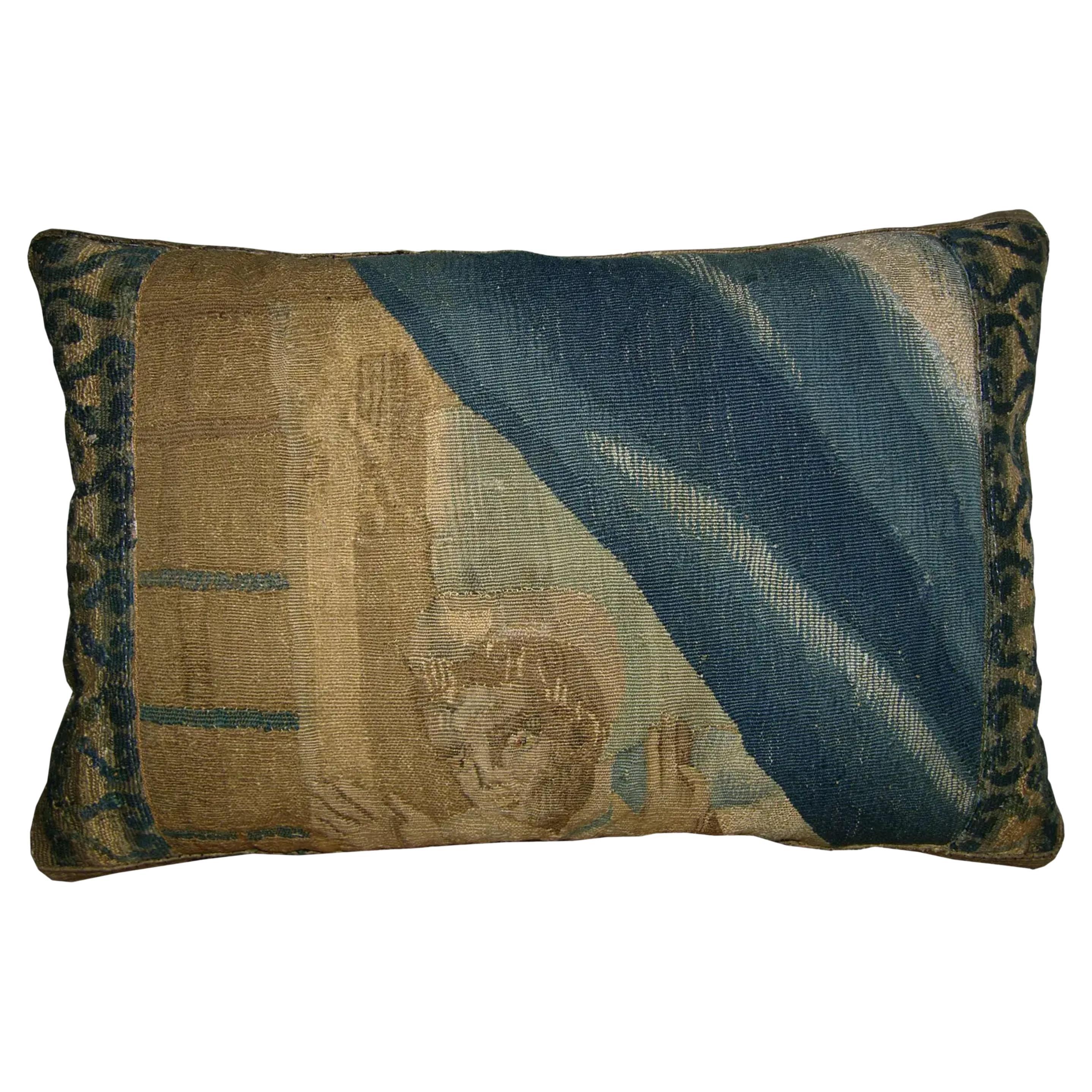 17th Century Antique Brussels Tapestry Pillow - 18 X 12
