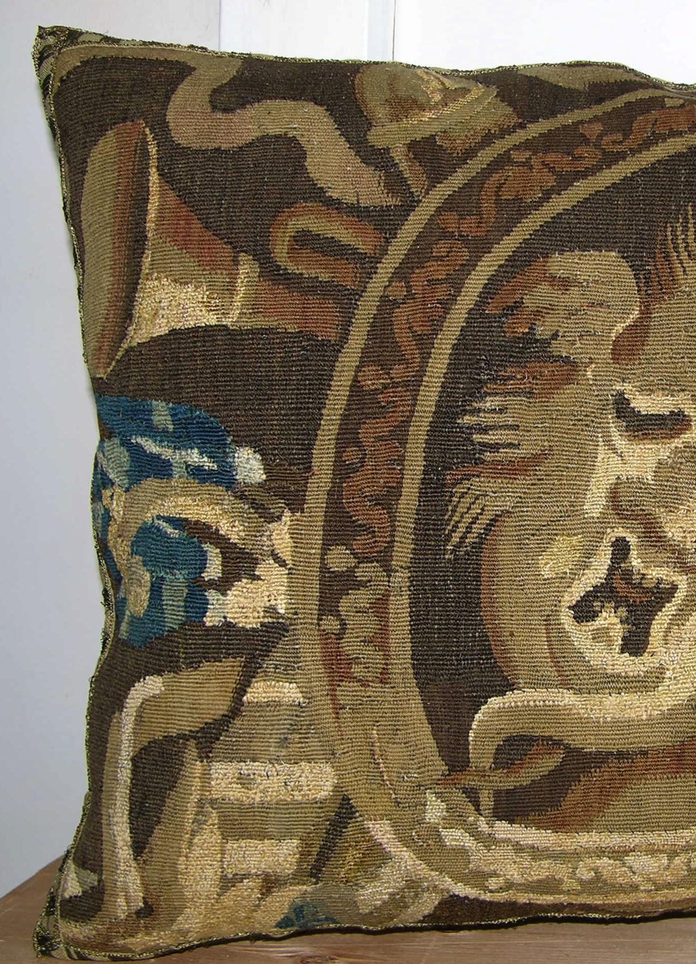 17th Century Antique Brussels Tapestry Pillow For Sale at 1stDibs