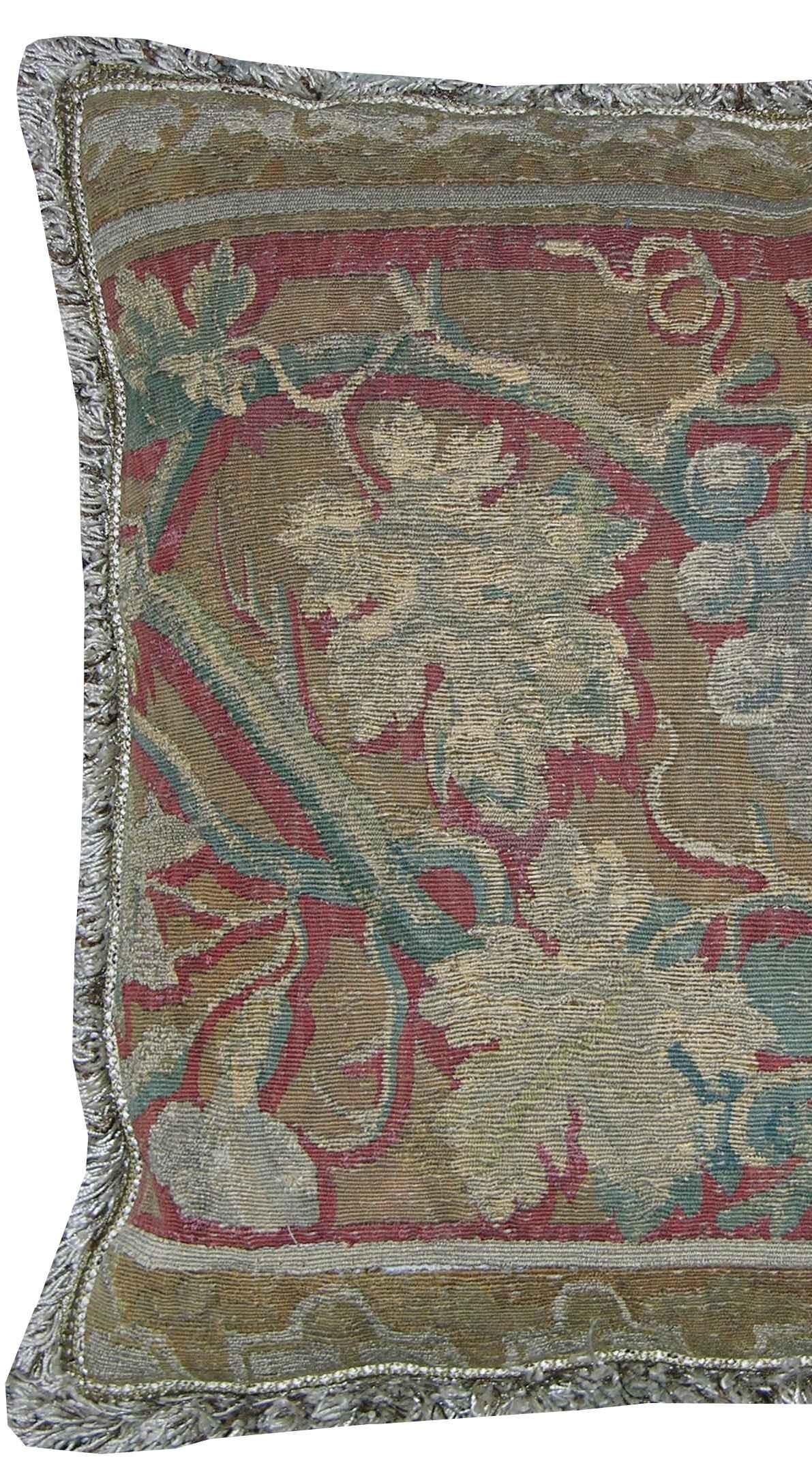 17th Century Antique Brussels Tapestry Pillow

