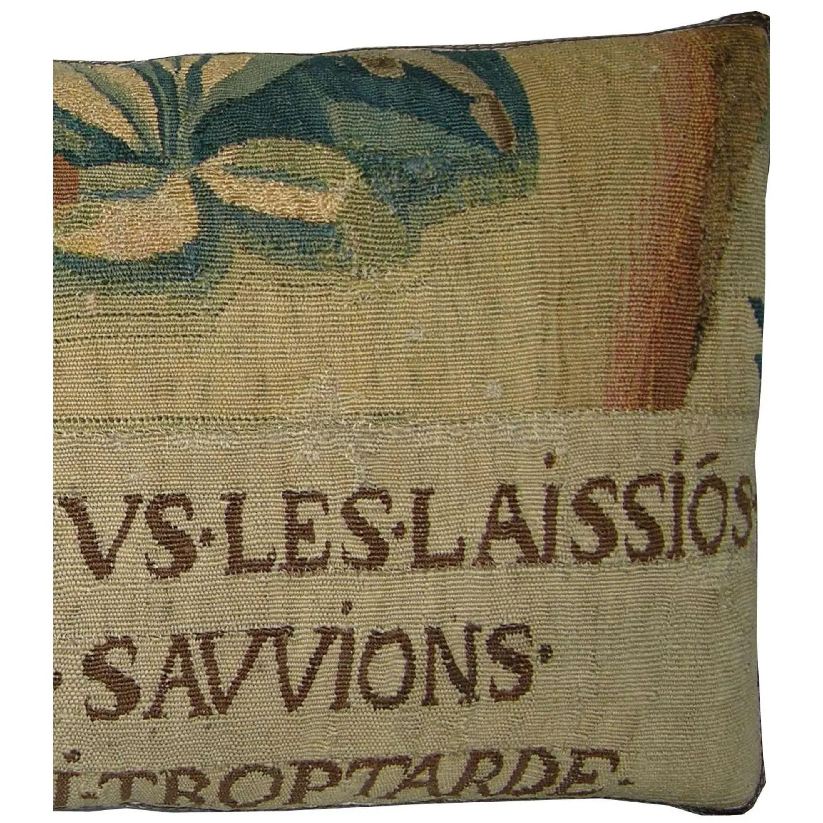 17th Century Antique Brussels Tapestry Pillow 23