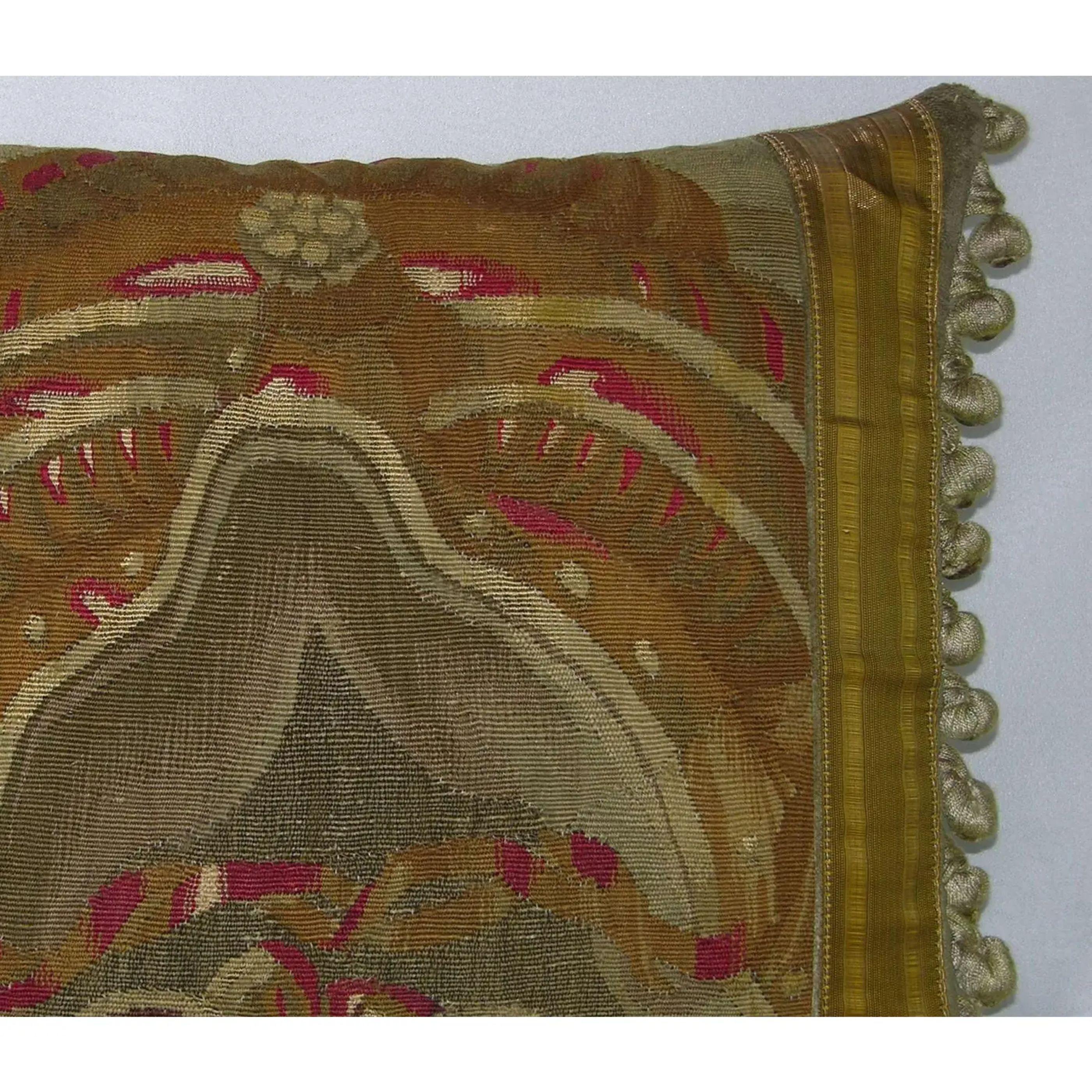 17th Century Antique Brussels Tapestry Pillow 18 X 17, handmade and needlepoint, wool pillow, traditional and empire design.