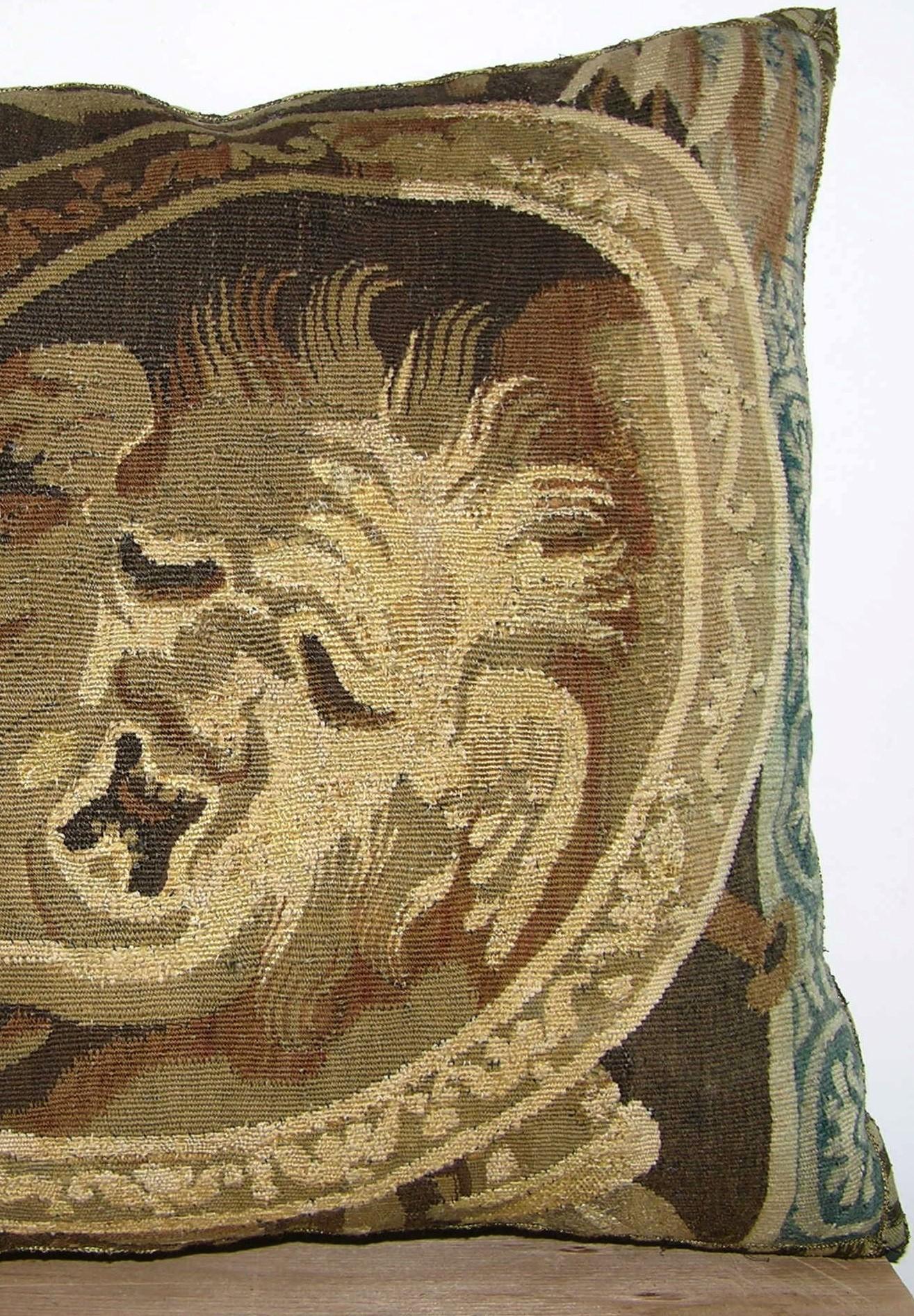 17th Century Antique Brussels Tapestry Pillow For Sale at 1stDibs