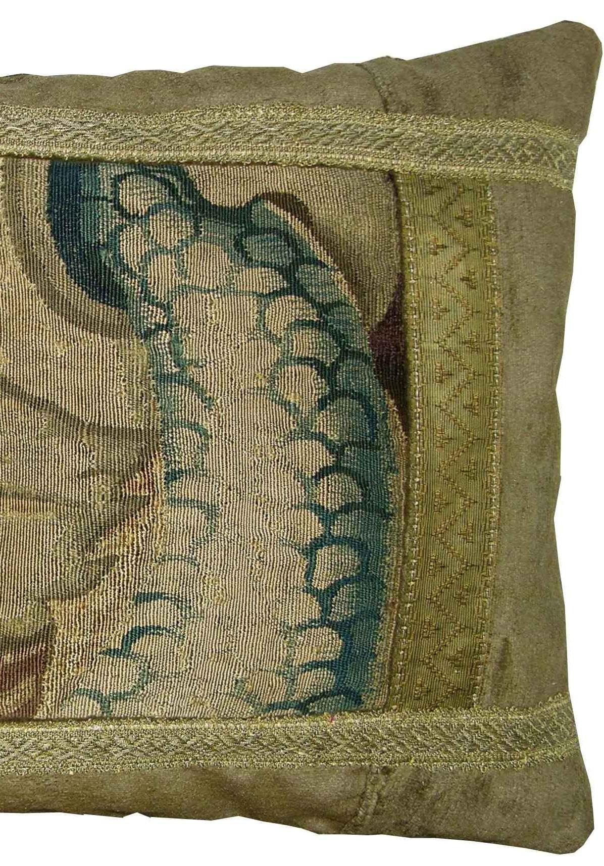 Empire 17th Century Antique Brussels Tapestry Pillow For Sale