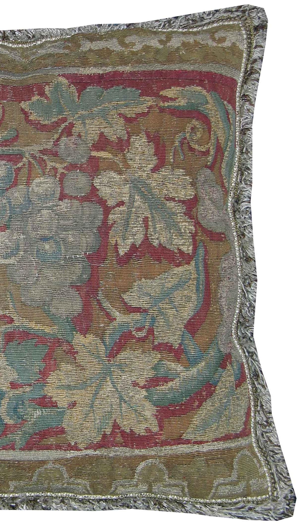 Empire 17th Century Antique Brussels Tapestry Pillow For Sale
