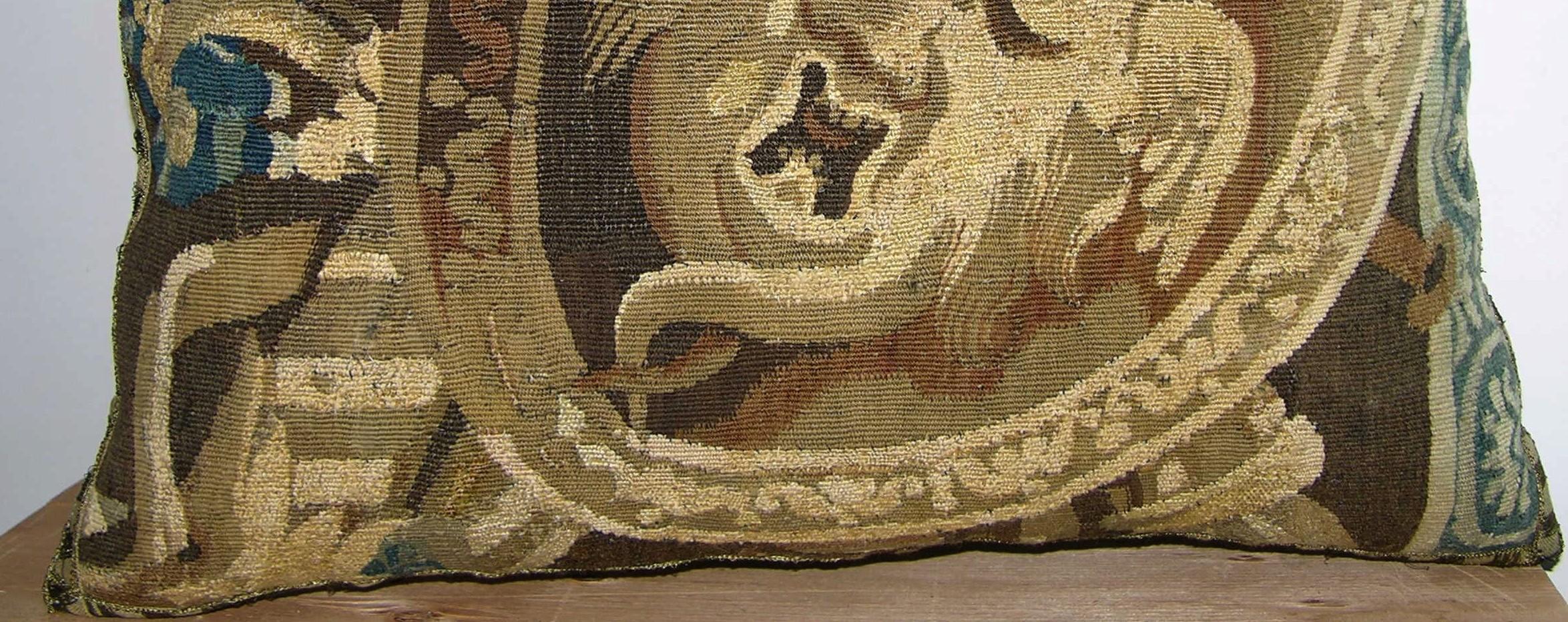 17th Century Antique Brussels Tapestry Pillow For Sale at 1stDibs