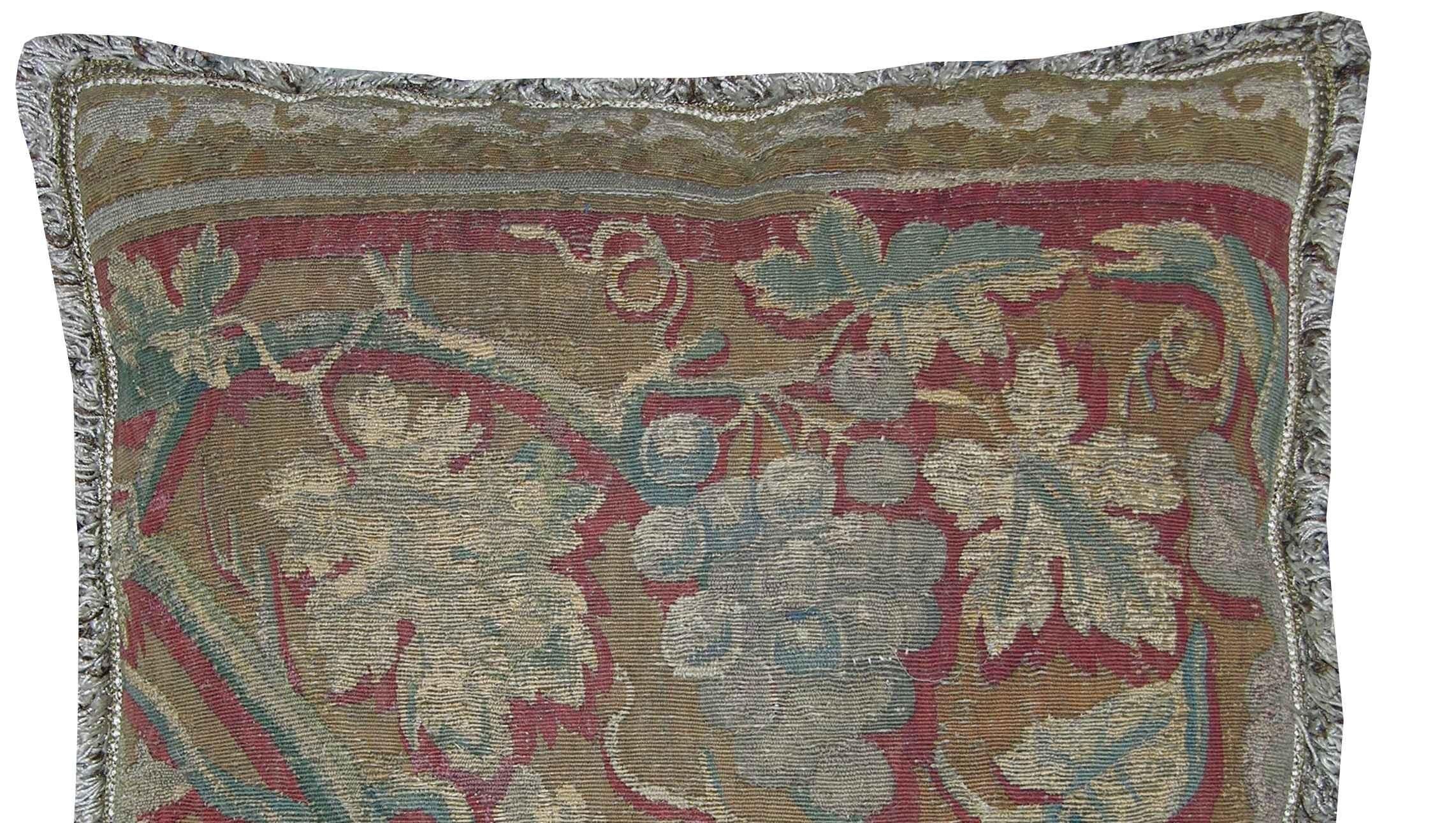Unknown 17th Century Antique Brussels Tapestry Pillow For Sale