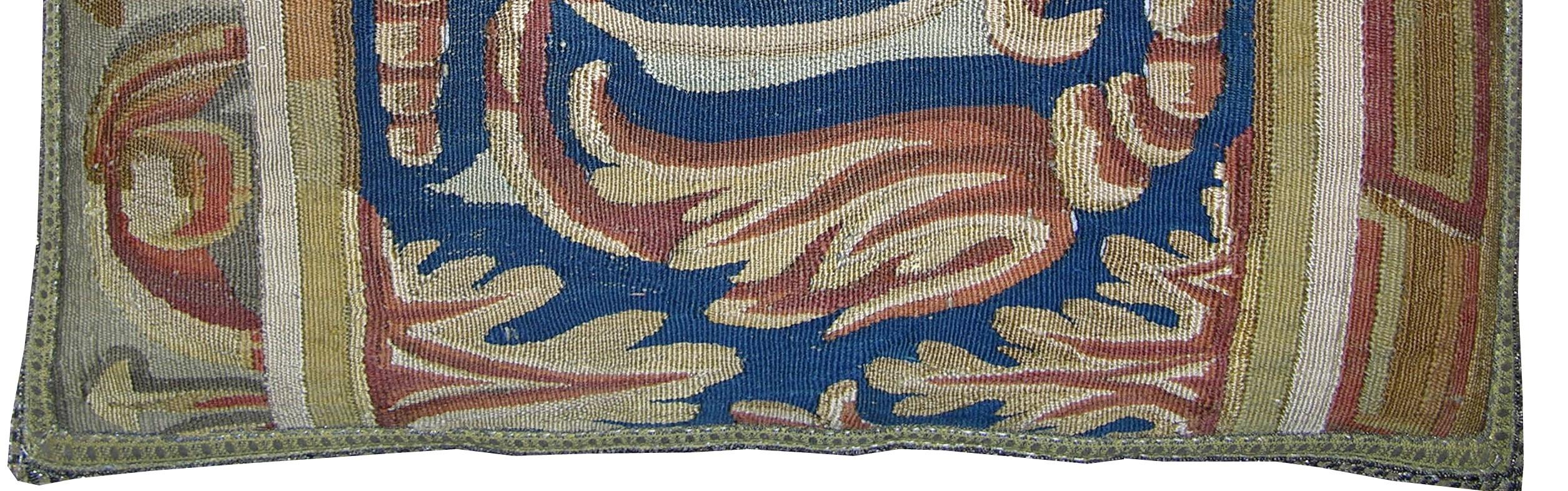 Belgian 17th Century Antique Brussels Tapestry Pillow For Sale