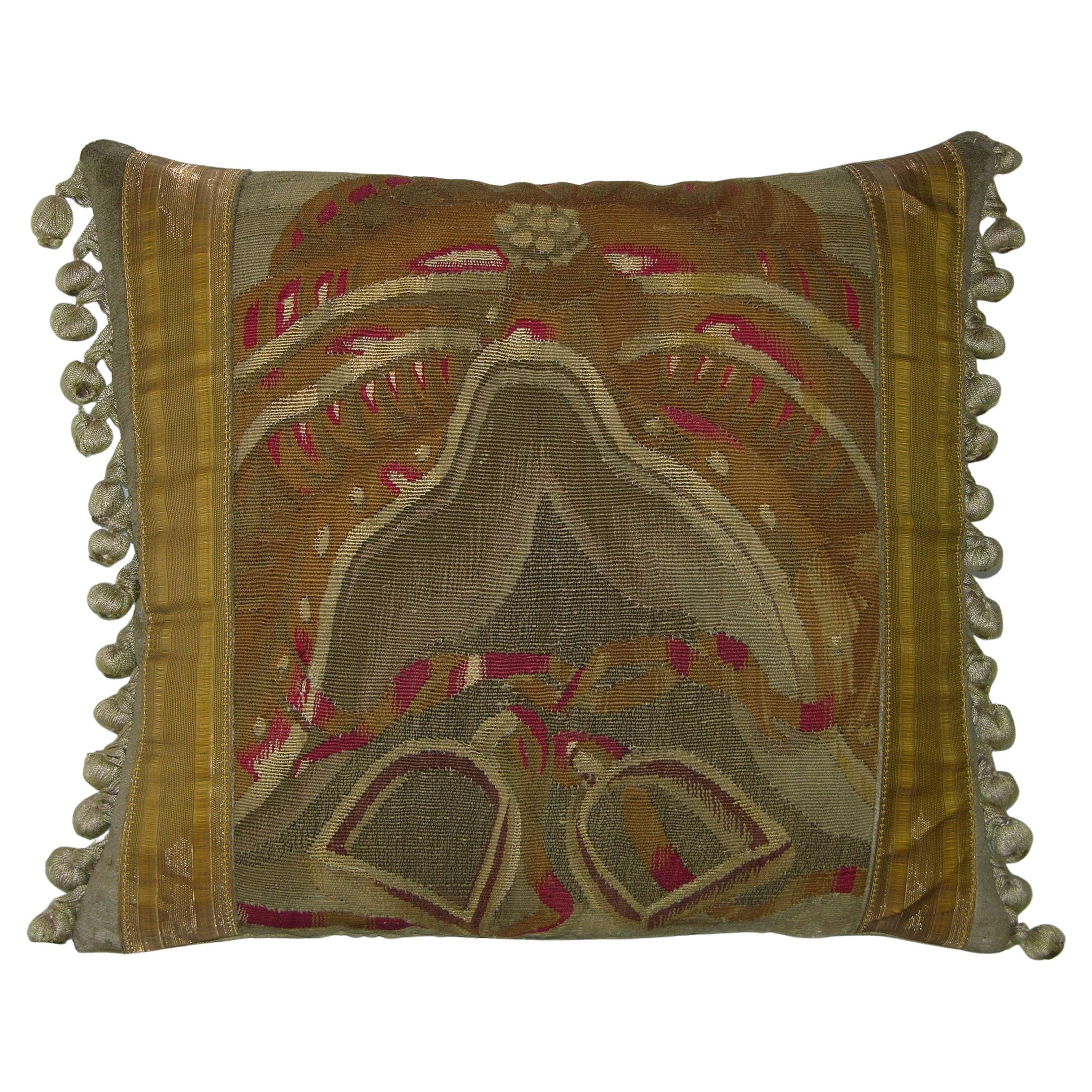 17th Century Antique Brussels Tapestry Pillow For Sale at 1stDibs