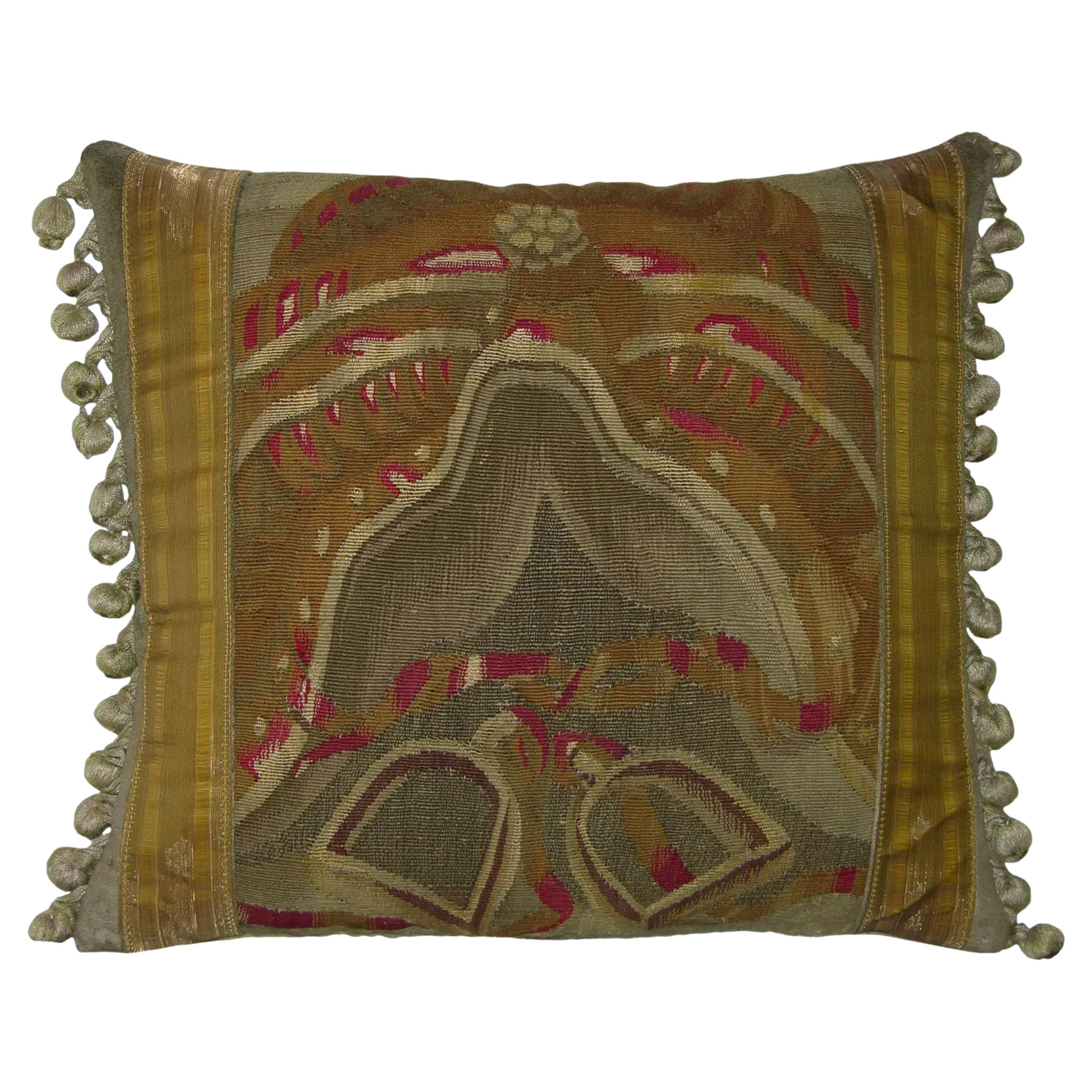 17th Century Antique Brussels Tapestry Pillow For Sale