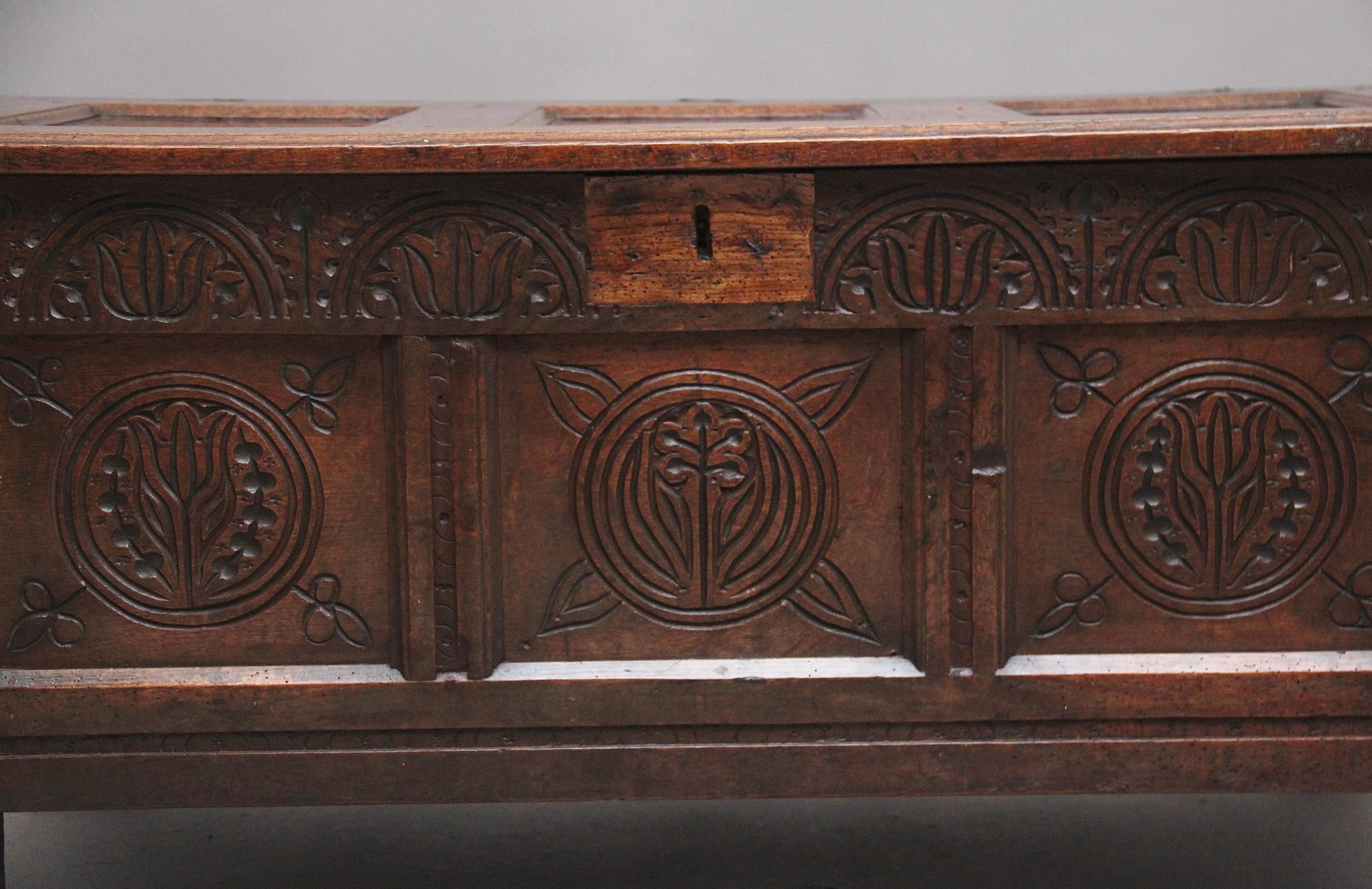 17th Century Antique Carved Oak Coffer For Sale 5