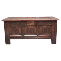 17th Century Antique Carved Oak Coffer