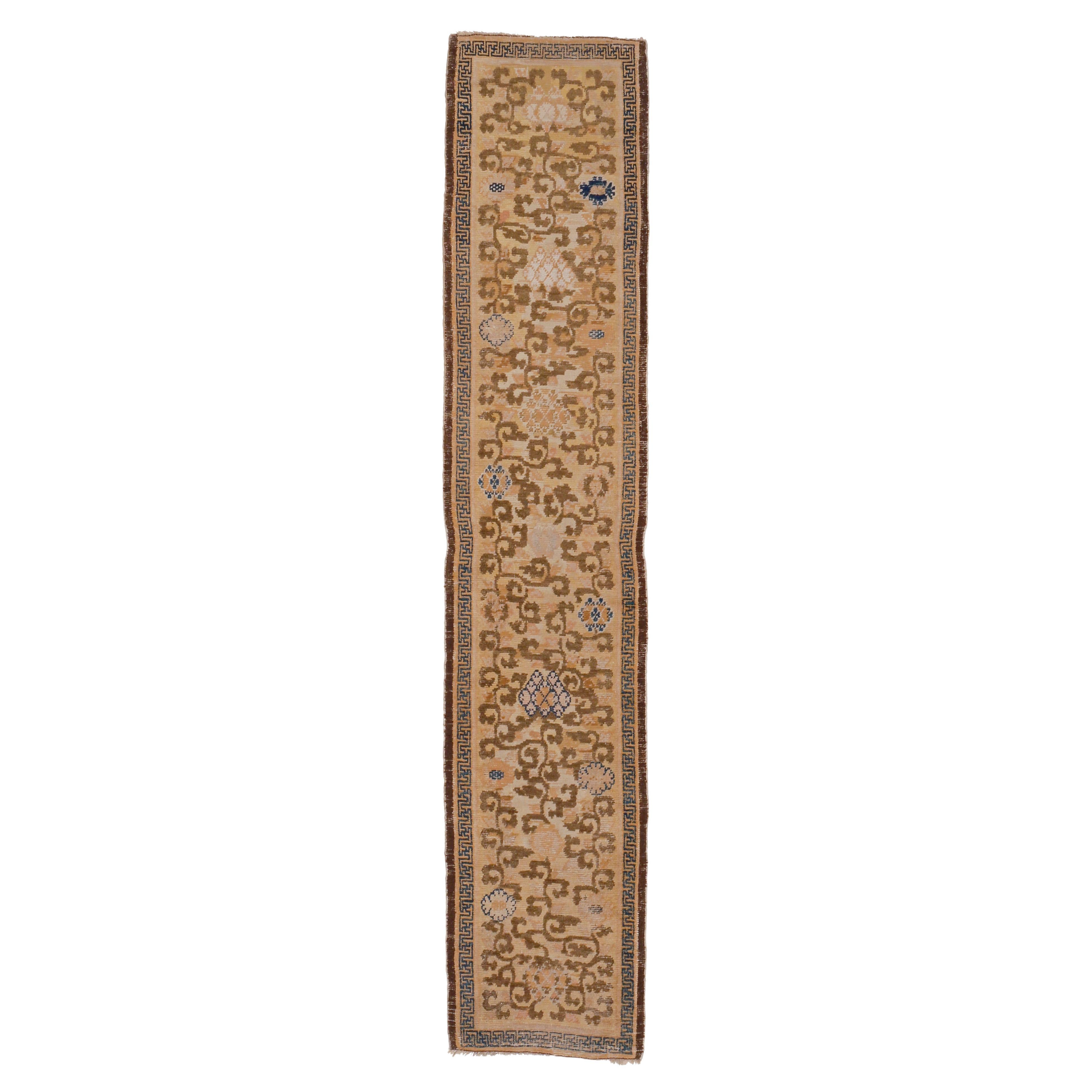 17th Century Antique Chinese Ningxia Long Rug with Scrolling Lotus Flowers