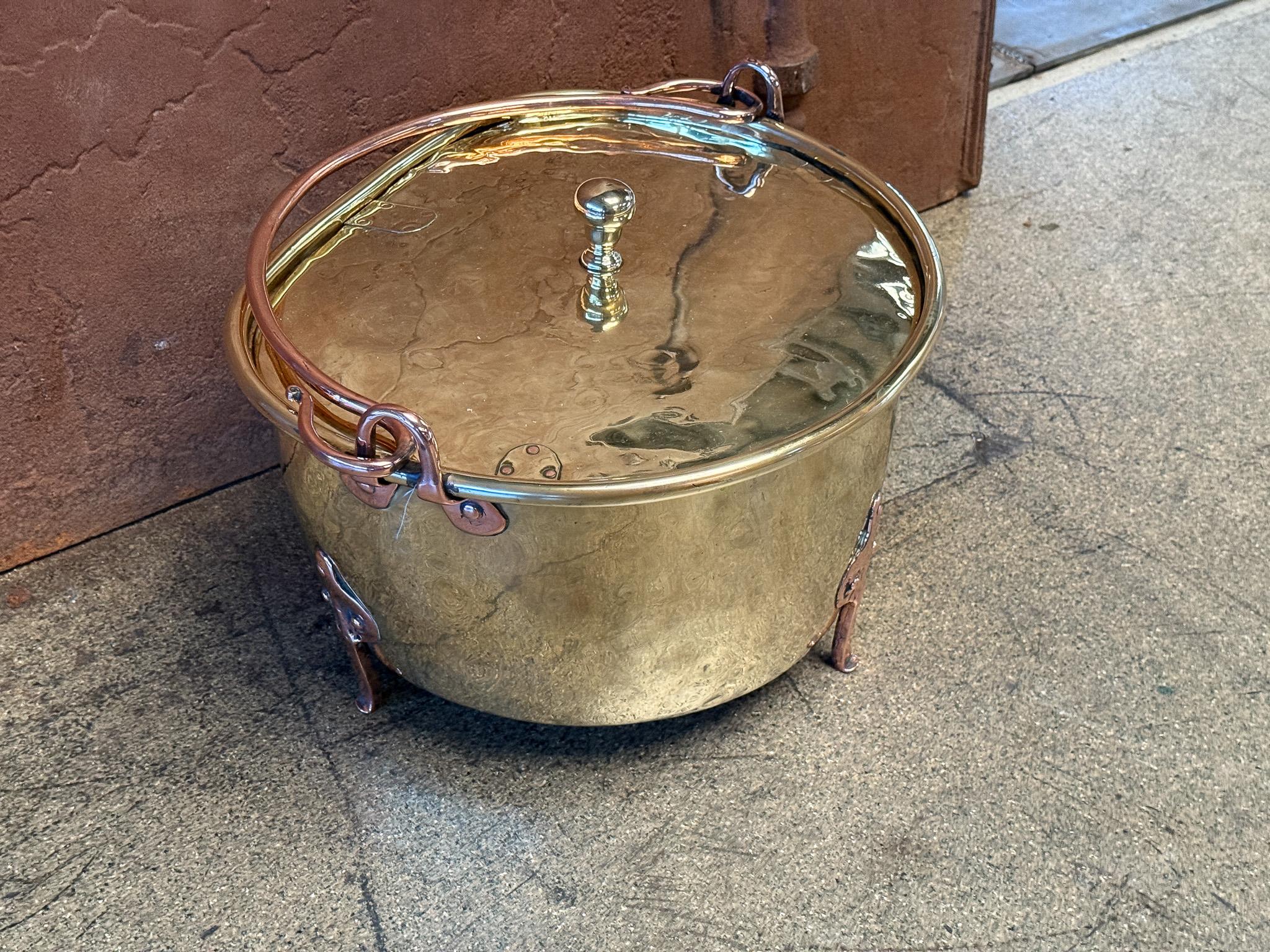 18th Century and Earlier 17th Century Antique Dutch Polished Brass Firewood Basket For Sale